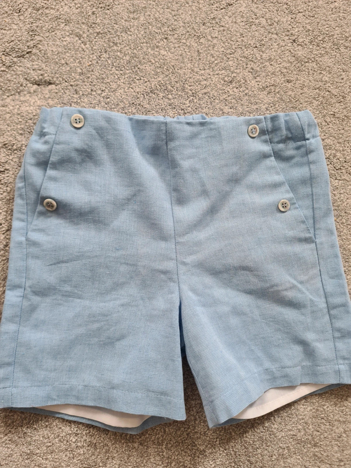 Miranda boys 6y blue shorts cotton/linien blend pockets buttons straight elastic waist Spanish
