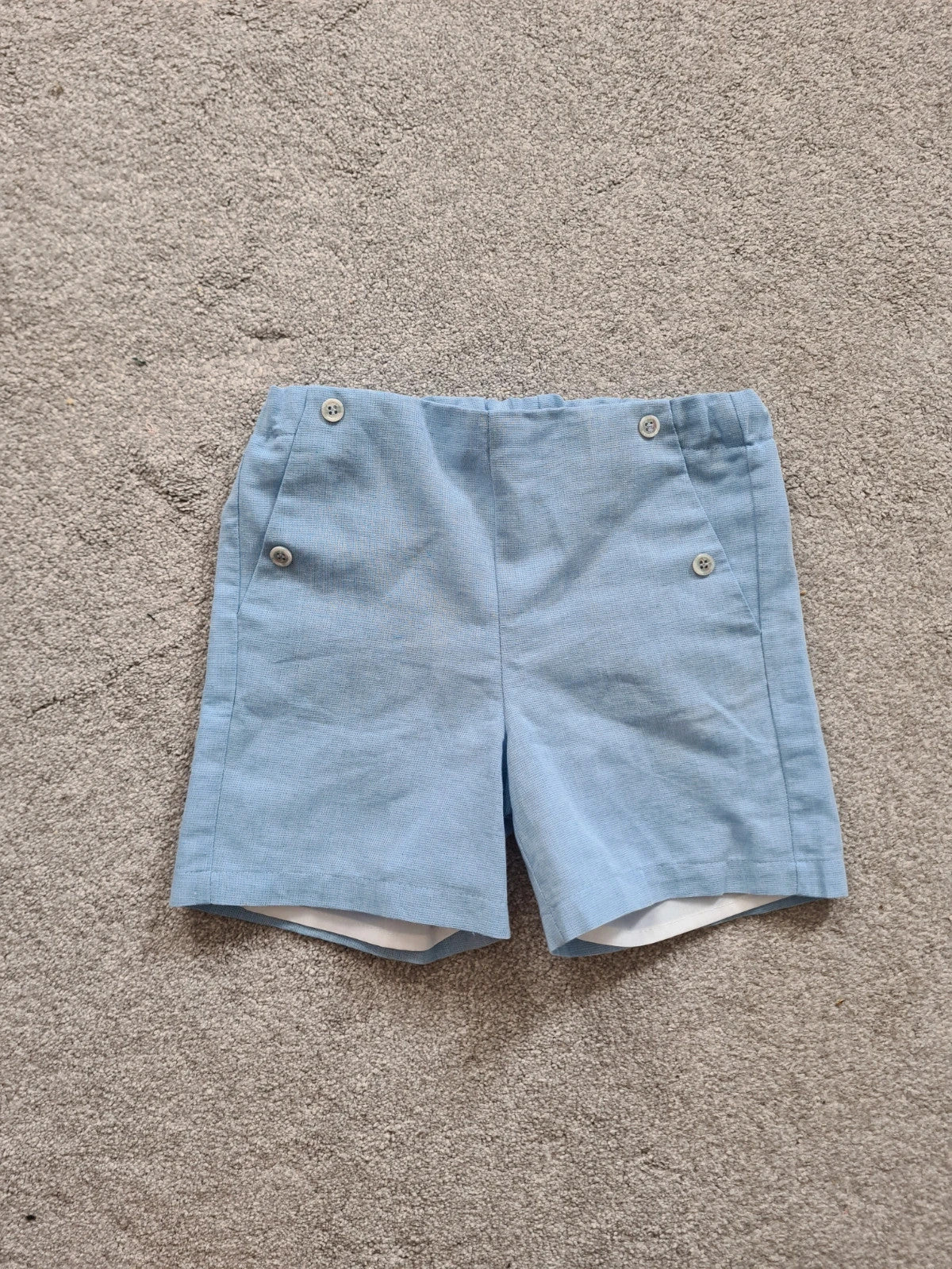 Miranda boys 6y blue shorts cotton/linien blend pockets buttons straight elastic waist Spanish