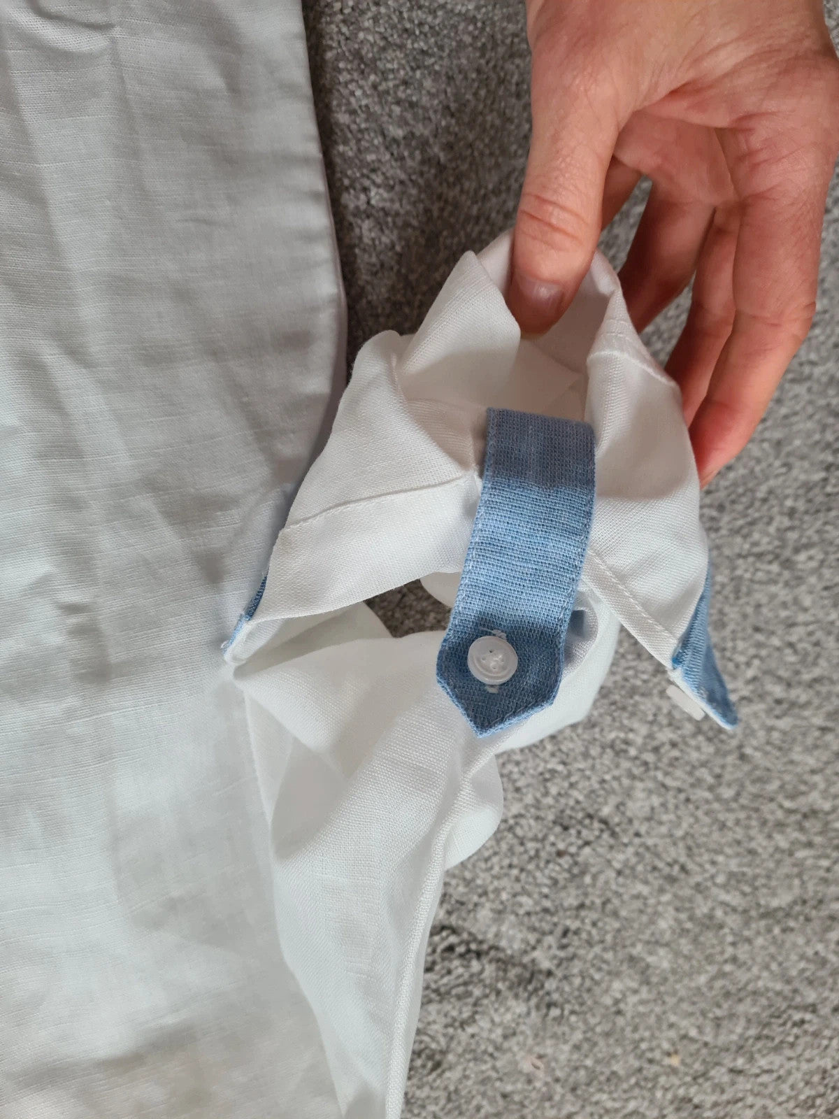 Miranda boys 8y white/blue linien/cotton long sleeve shirt mandarin collar fold-up sleeve casual