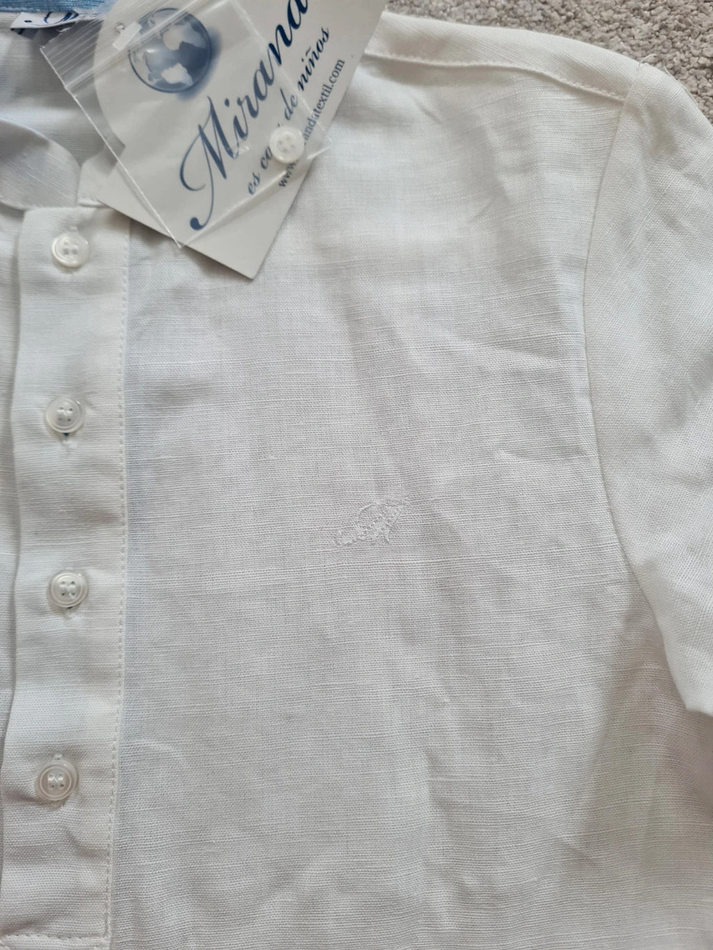 Miranda boys 8y white/blue linien/cotton long sleeve shirt mandarin collar fold-up sleeve casual