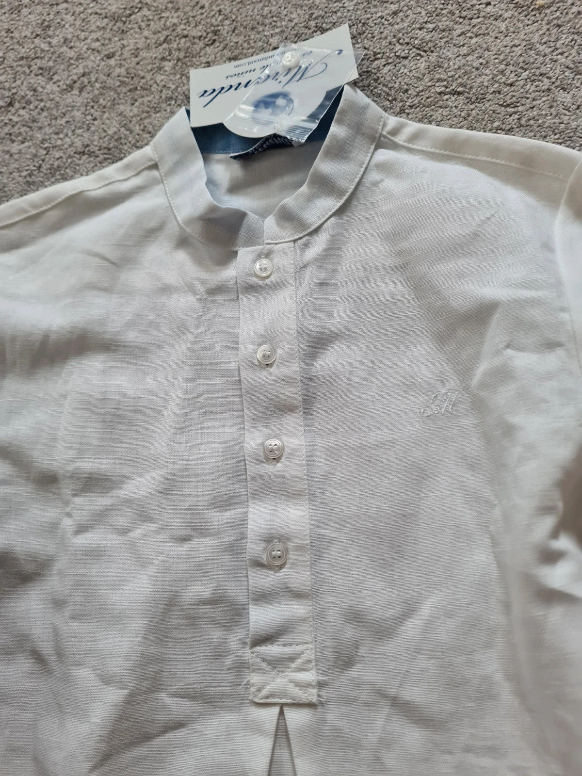 Miranda boys 8y white/blue linien/cotton long sleeve shirt mandarin collar fold-up sleeve casual