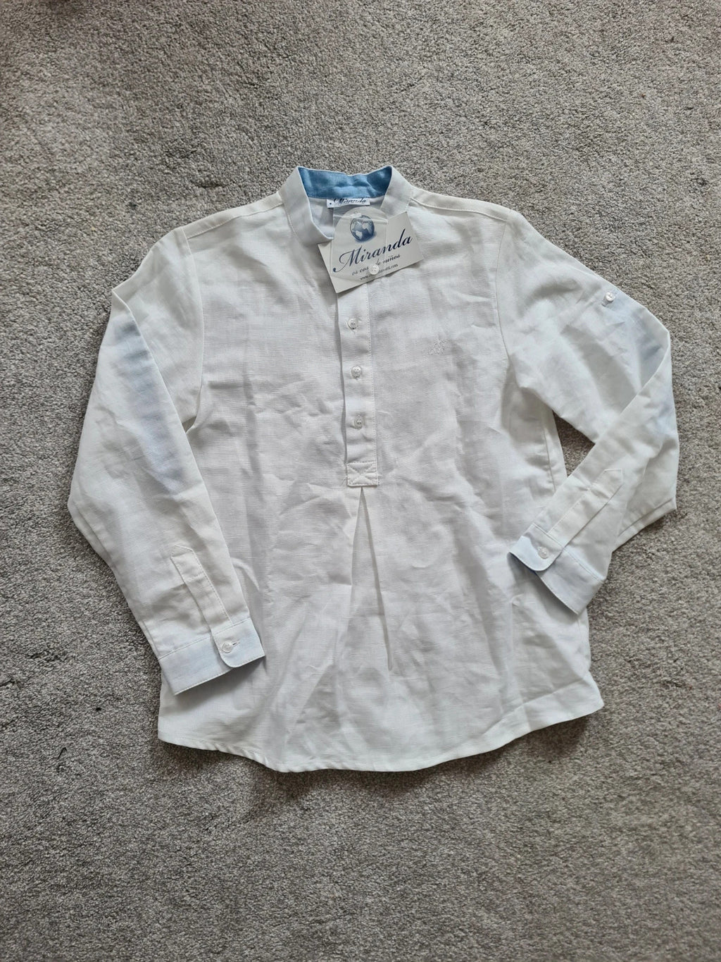 Miranda boys 8y white/blue linien/cotton long sleeve shirt mandarin collar fold-up sleeve casual
