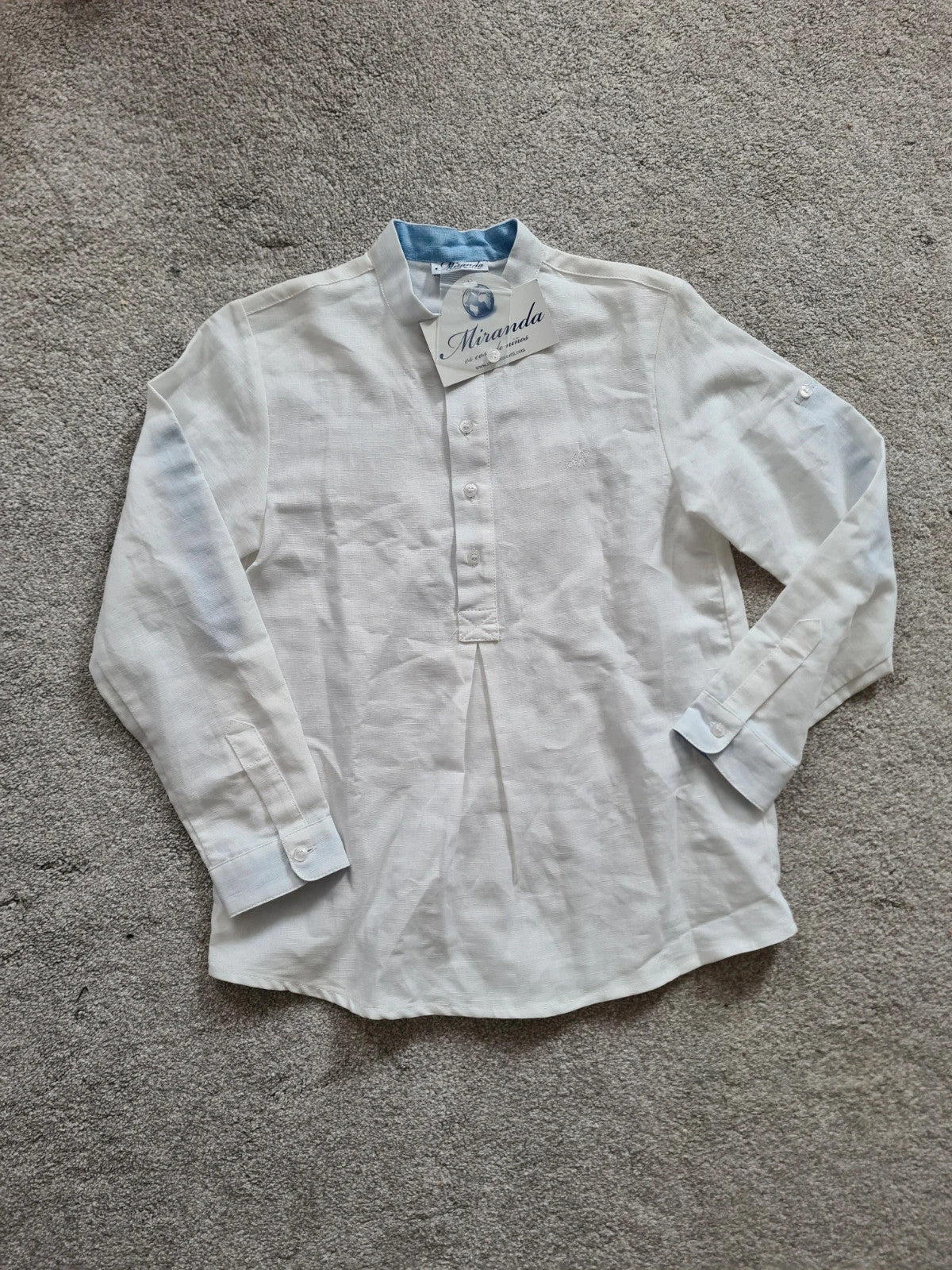 Miranda boys 8y white/blue linien/cotton long sleeve shirt mandarin collar fold-up sleeve casual