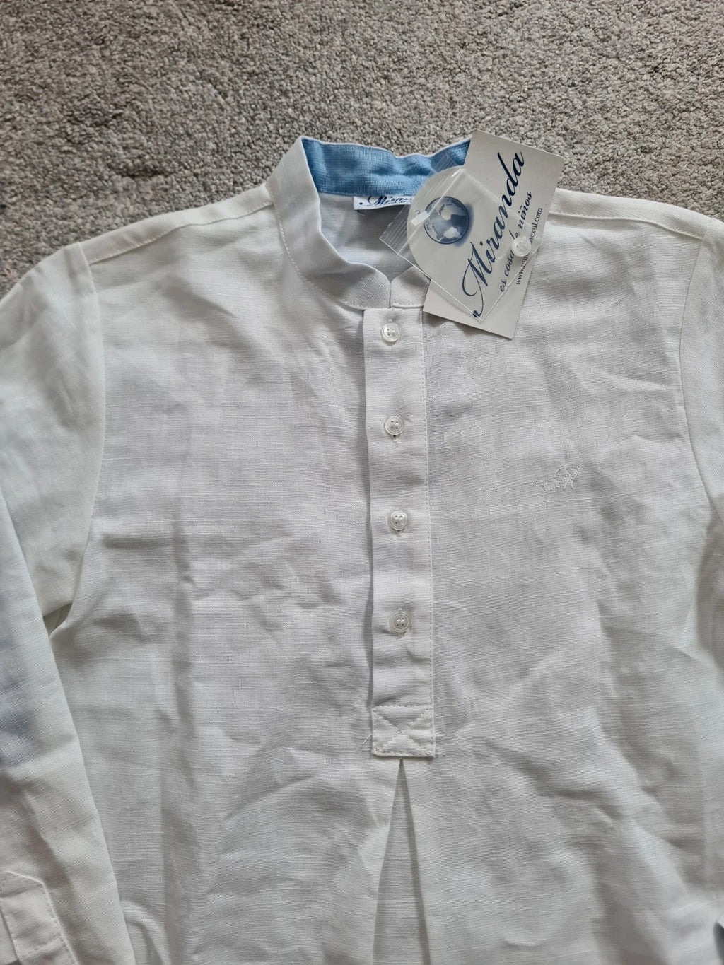 Miranda boys 8y white/blue linien/cotton long sleeve shirt mandarin collar fold-up sleeve casual