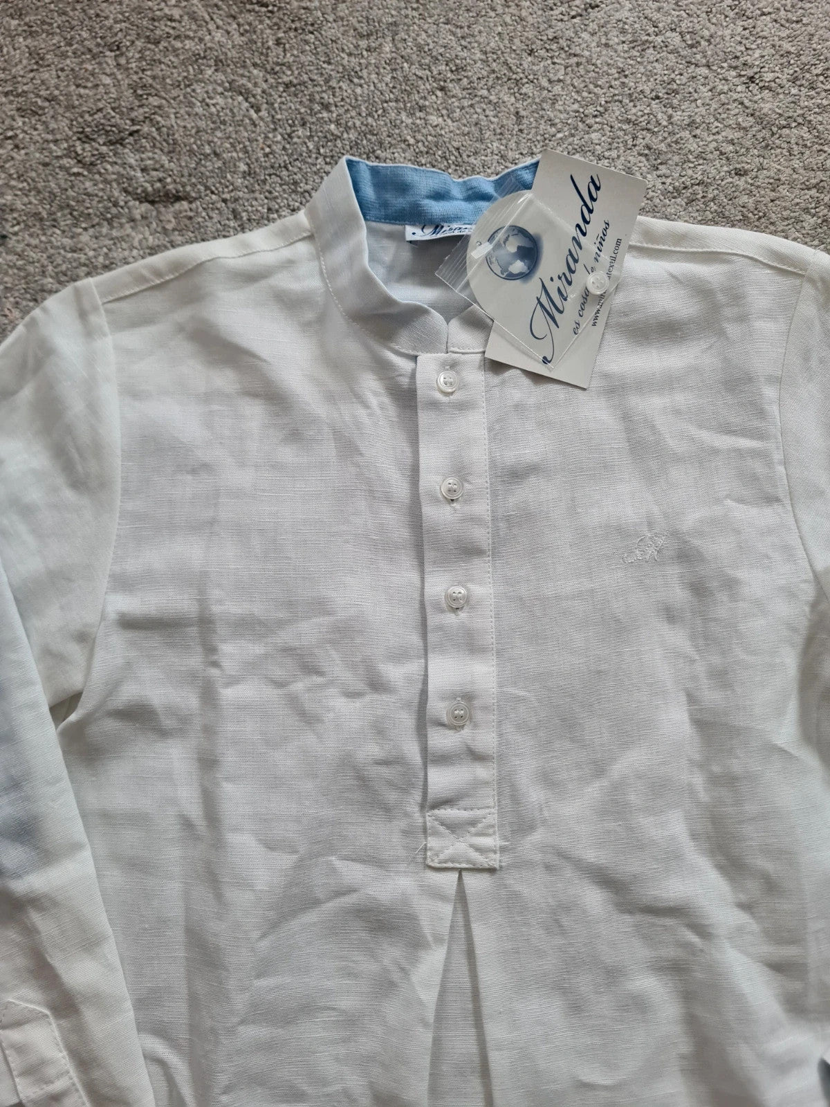 Miranda boys 8y white/blue linien/cotton long sleeve shirt mandarin collar fold-up sleeve casual