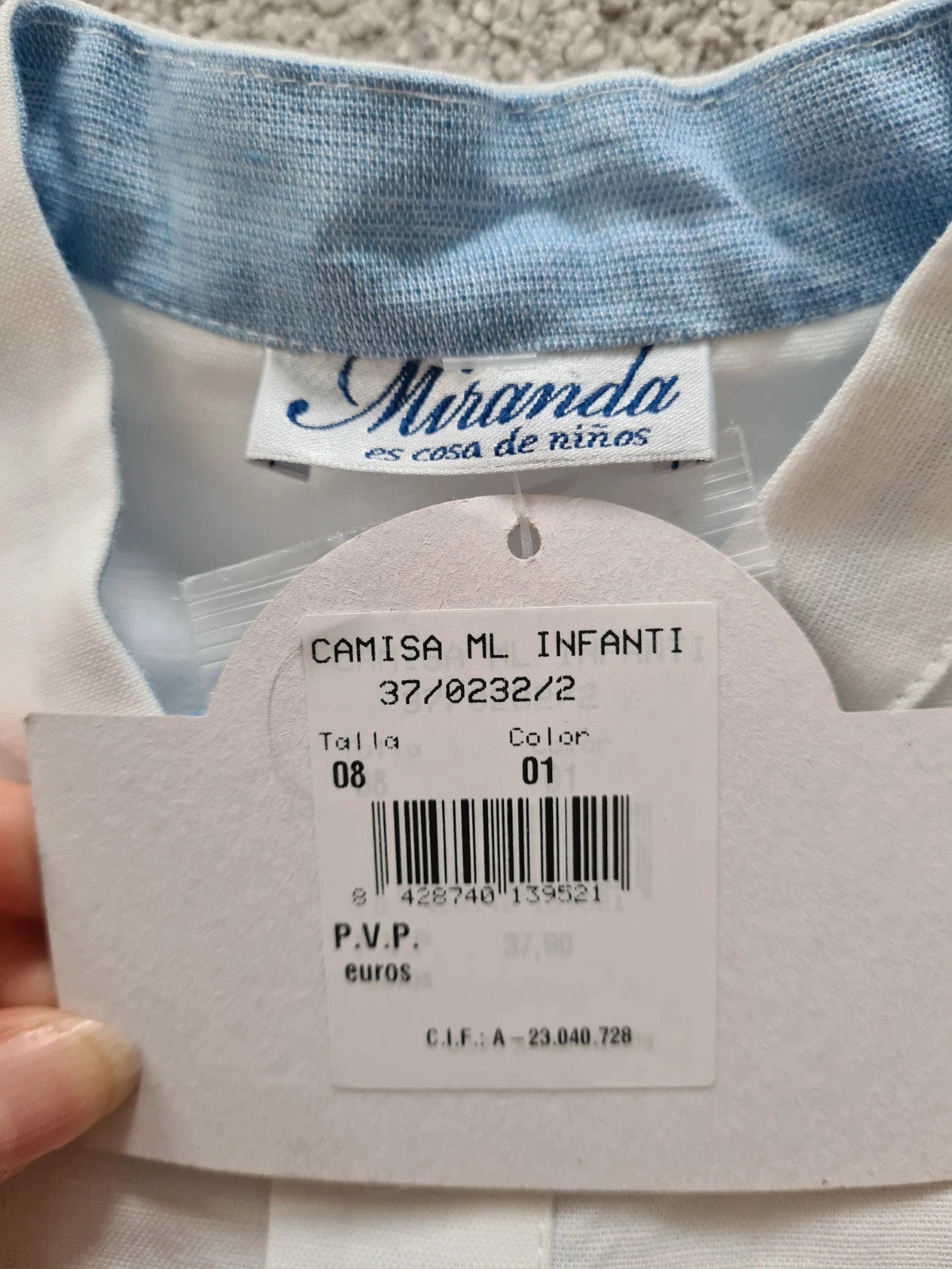 Miranda boys 8y white/blue linien/cotton long sleeve shirt mandarin collar fold-up sleeve casual