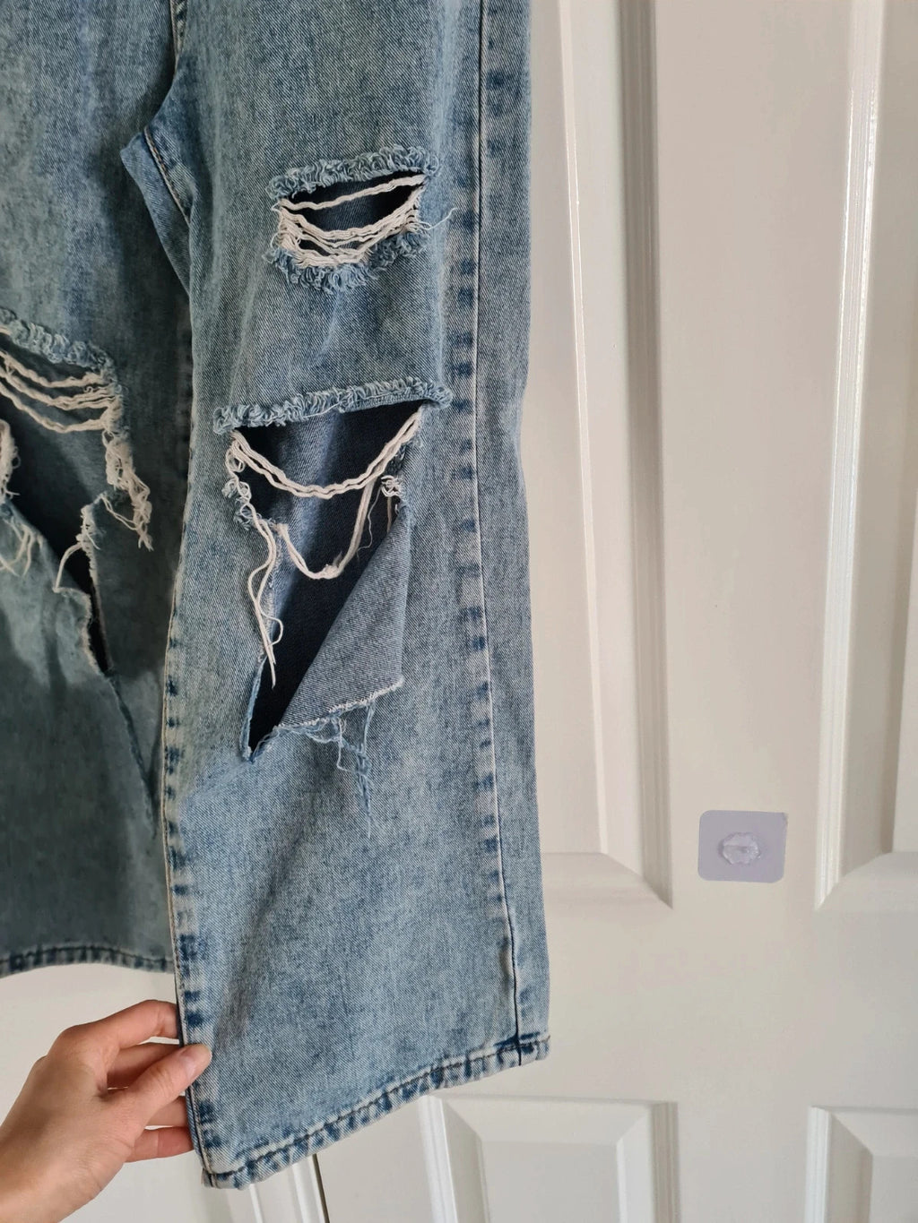 Shein kids girls 8/9y blue wash ripped jeans cotton blend trousers straight leg streetwear casual