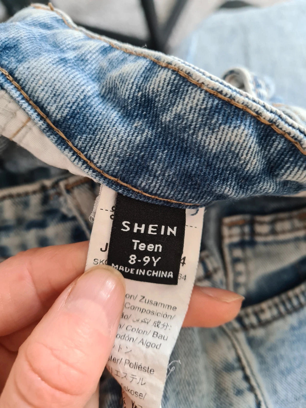 Shein kids girls 8/9y blue wash ripped jeans cotton blend trousers straight leg streetwear casual