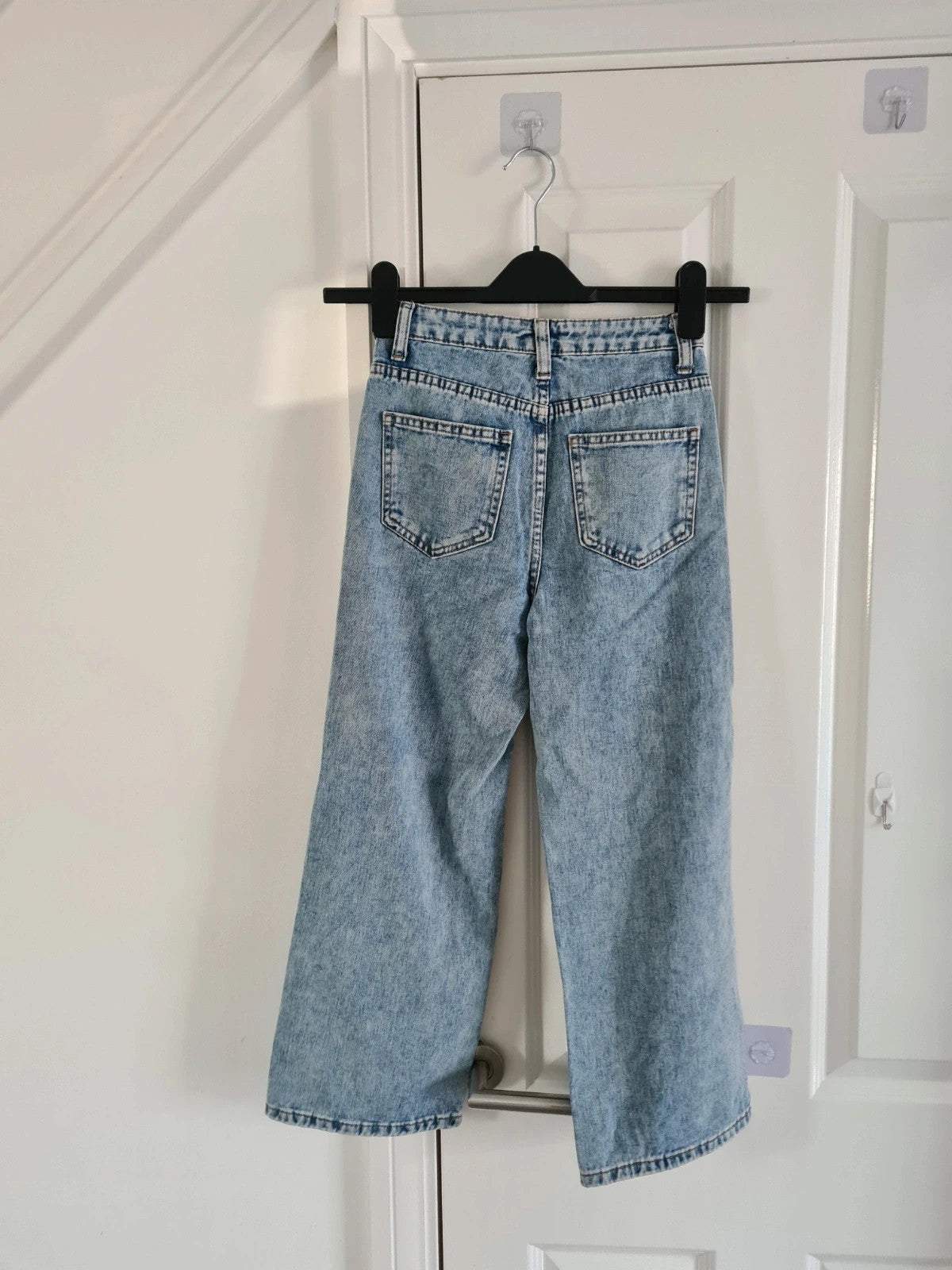 Shein kids girls 8/9y blue wash ripped jeans cotton blend trousers straight leg streetwear casual