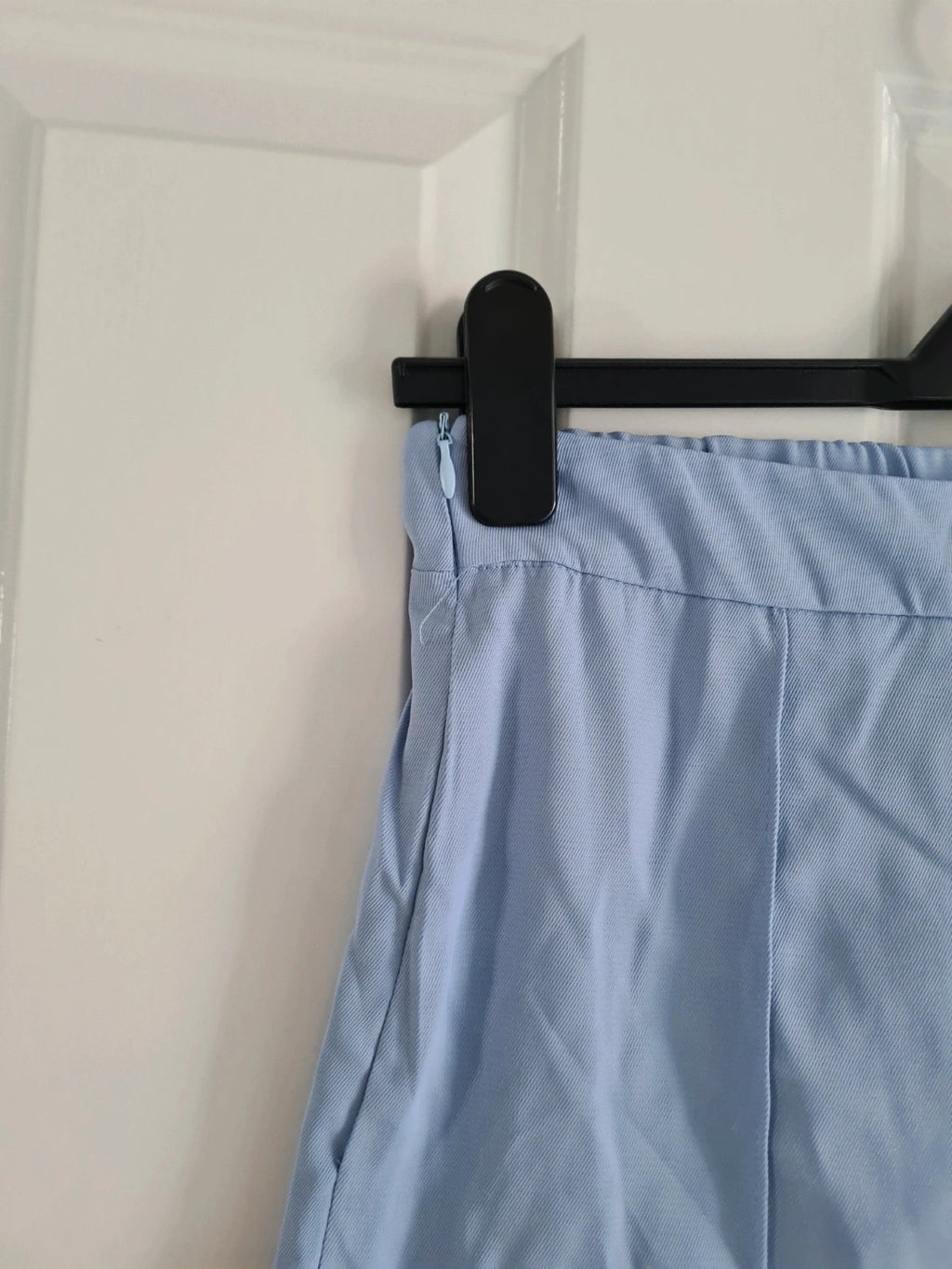 Shein women light blue shorts decorative buttons mid waist elastic waist casual holiday outfit M/10