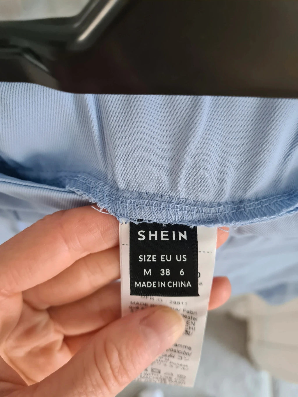 Shein women light blue shorts decorative buttons mid waist elastic waist casual holiday outfit M/10