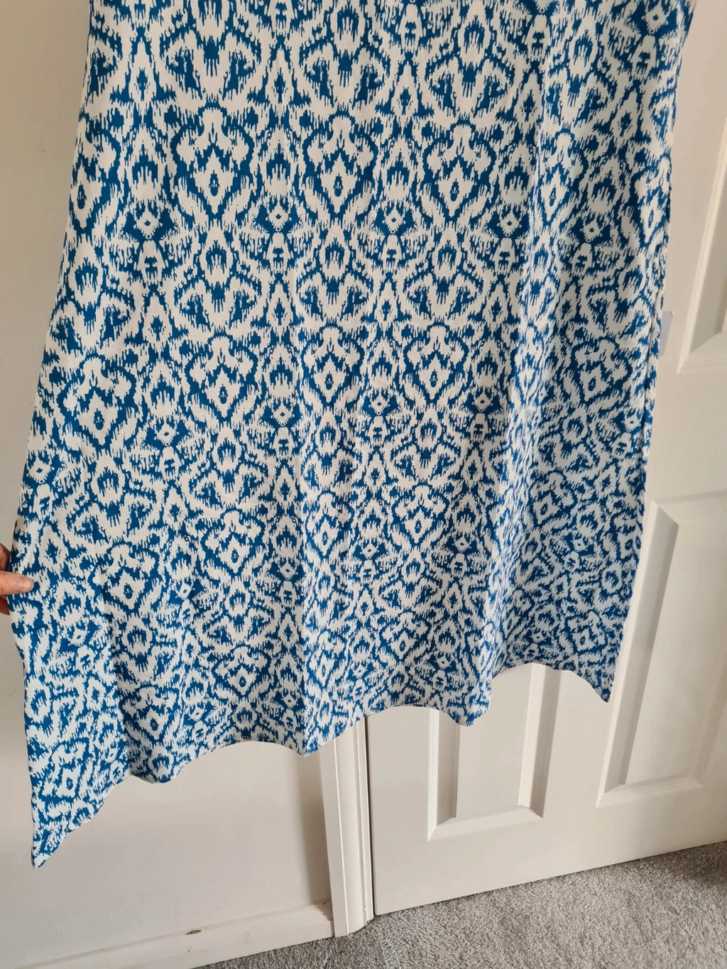 Shein women white/blue monogram midi dress long shirt V-neck pockets buttons beach casual XL/14