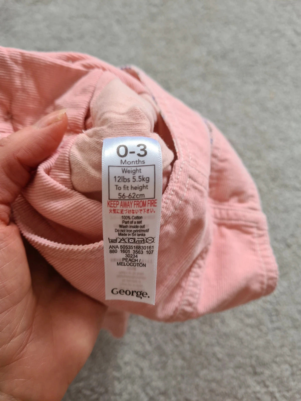 George baby girls 0-3m pink/peach cotton dungarees floral design embroidered comfy casual