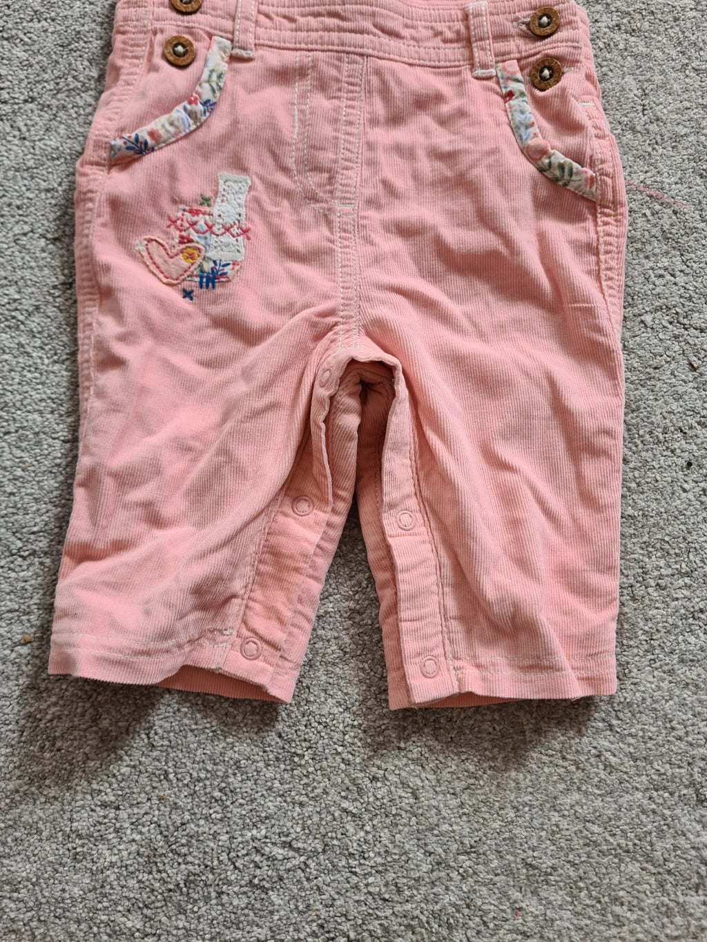 George baby girls 0-3m pink/peach cotton dungarees floral design embroidered comfy casual