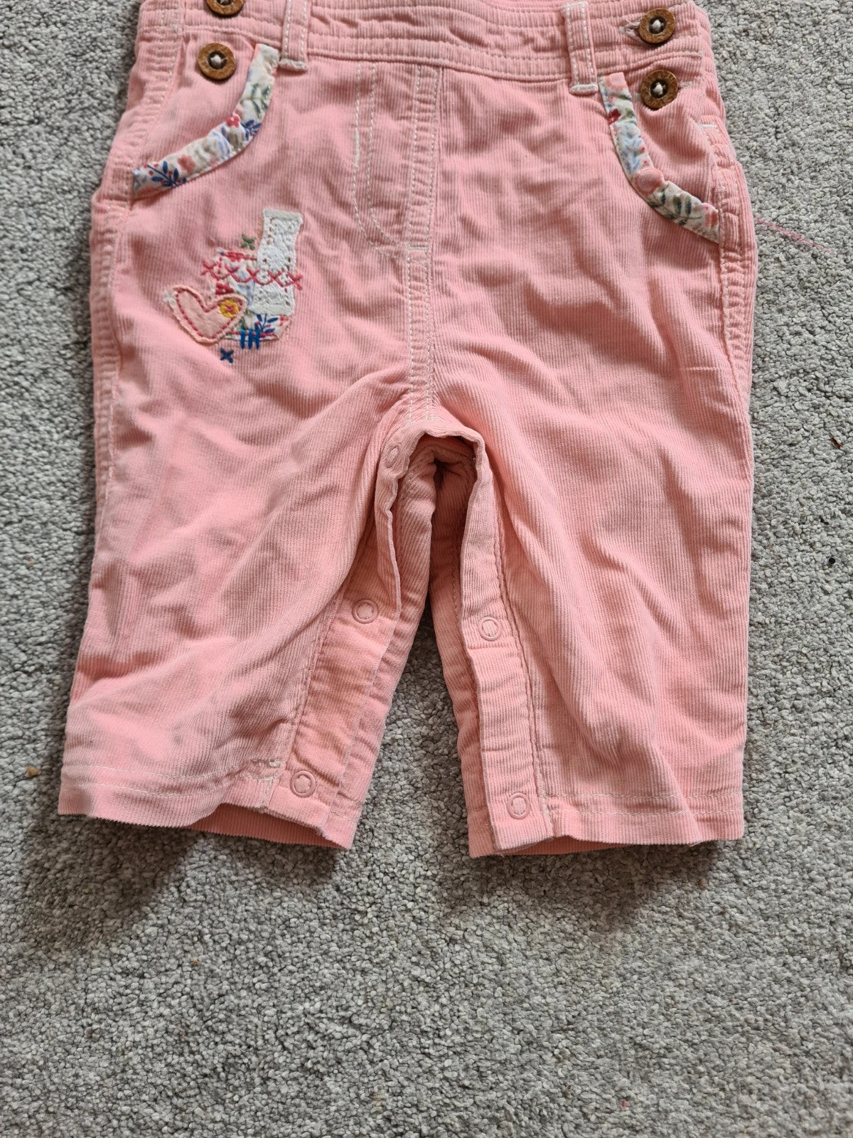 George baby girls 0-3m pink/peach cotton dungarees floral design embroidered comfy casual