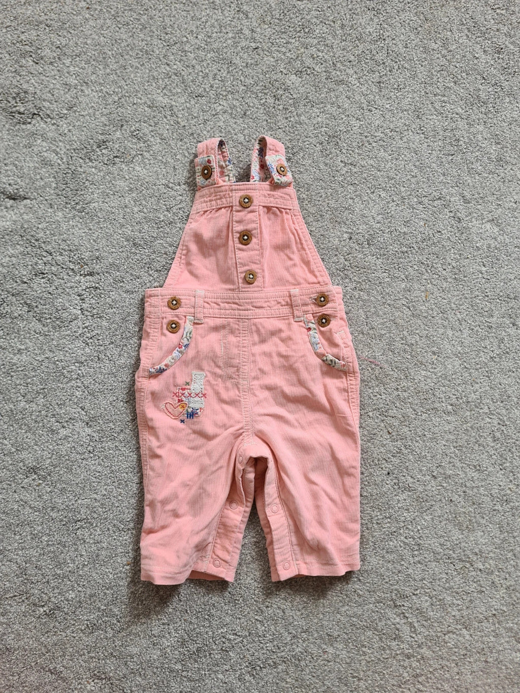 George baby girls 0-3m pink/peach cotton dungarees floral design embroidered comfy casual