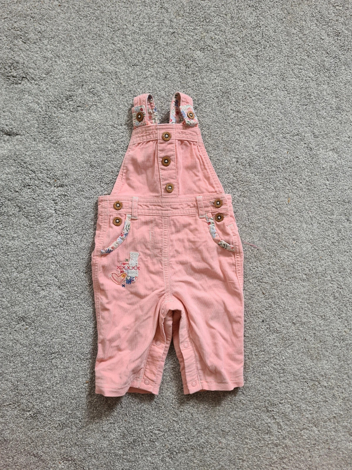 George baby girls 0-3m pink/peach cotton dungarees floral design embroidered comfy casual