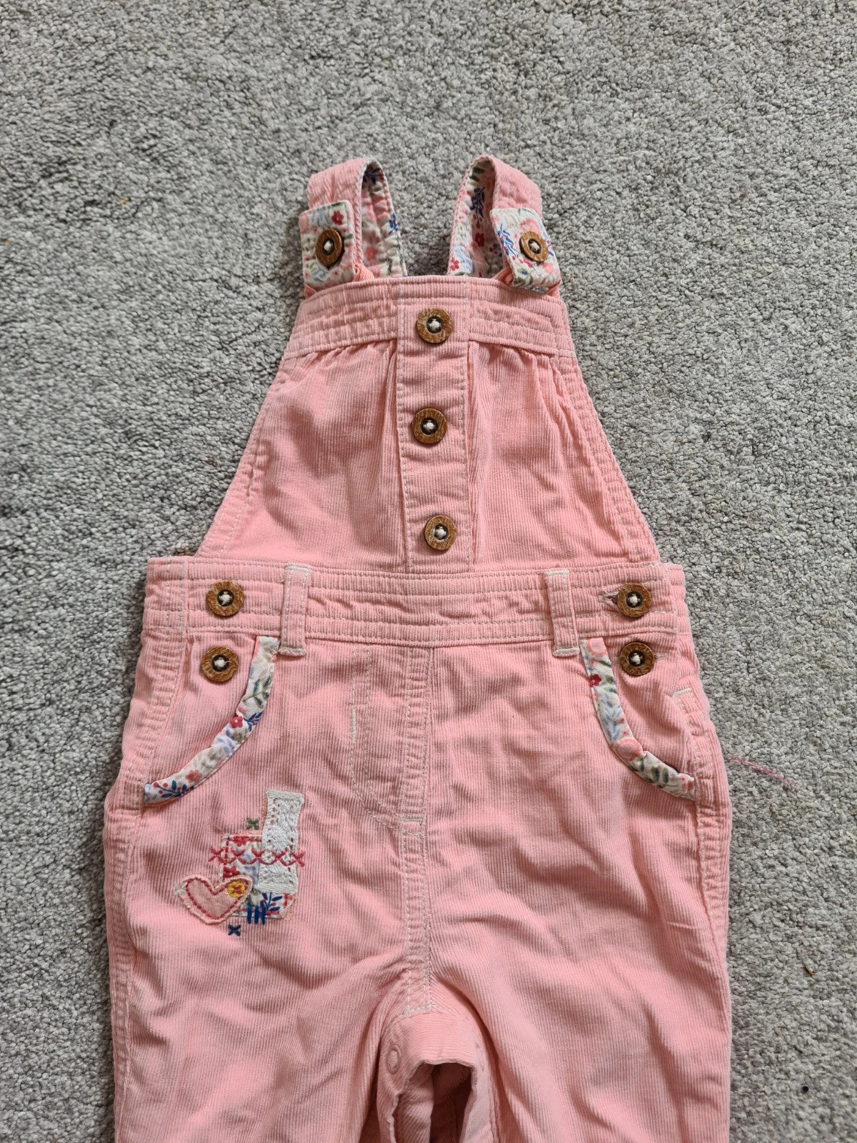 George baby girls 0-3m pink/peach cotton dungarees floral design embroidered comfy casual