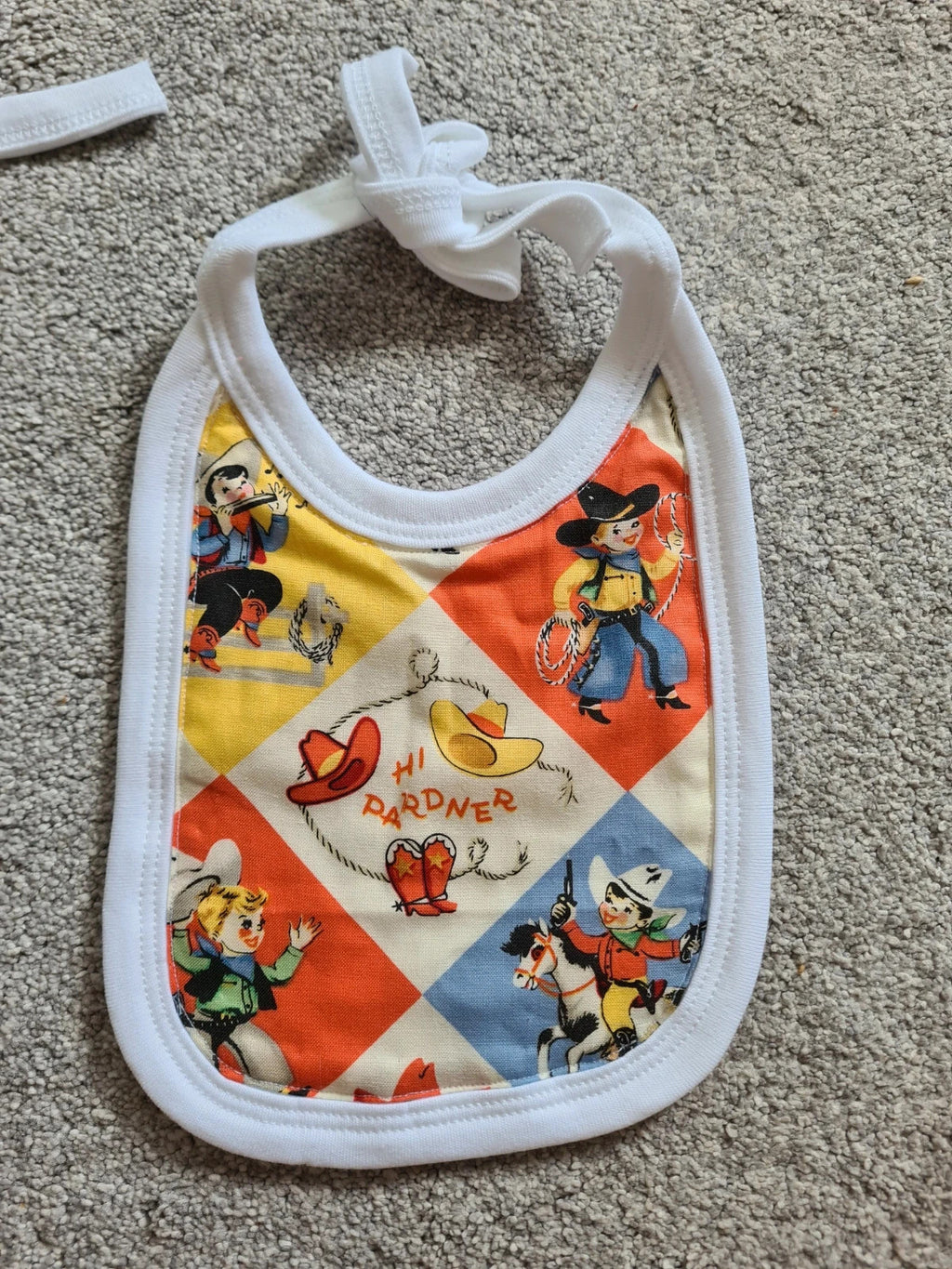 Cowboy print baby 2pcs bibs handmade multicolours drawsting soft jersey cotton