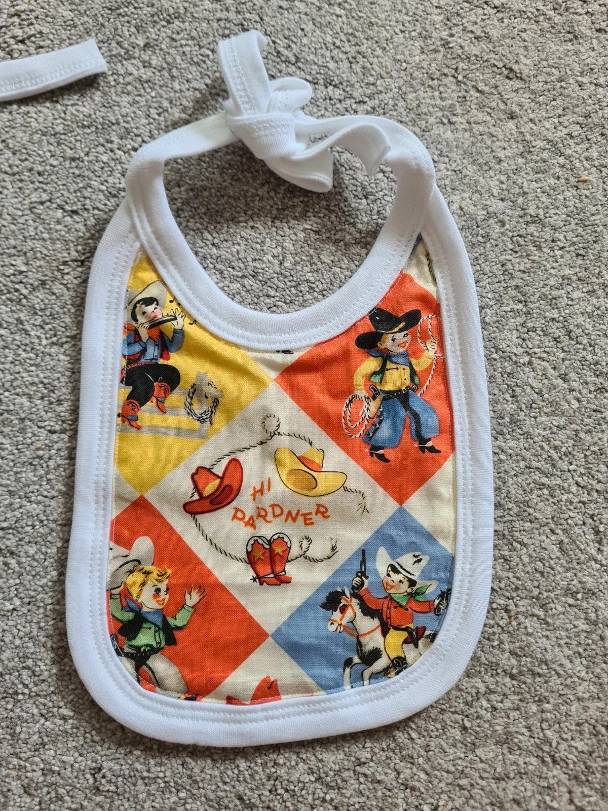 Cowboy print baby 2pcs bibs handmade multicolours drawsting soft jersey cotton