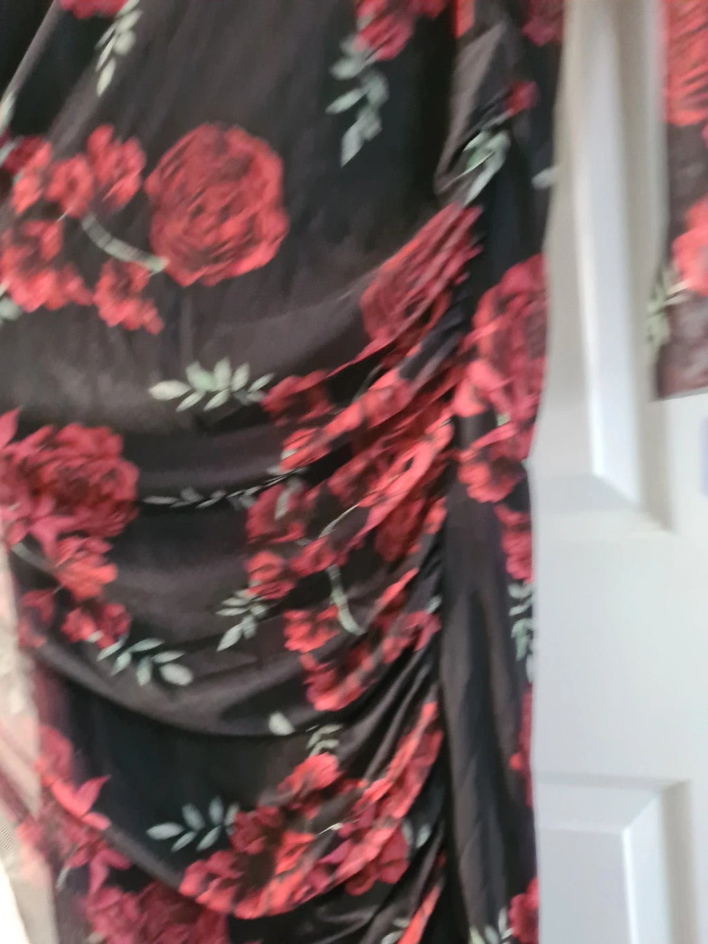 Shein women red/black midi dress long sleeves floral print mesh bodycon lined occasion curve 6XL/24