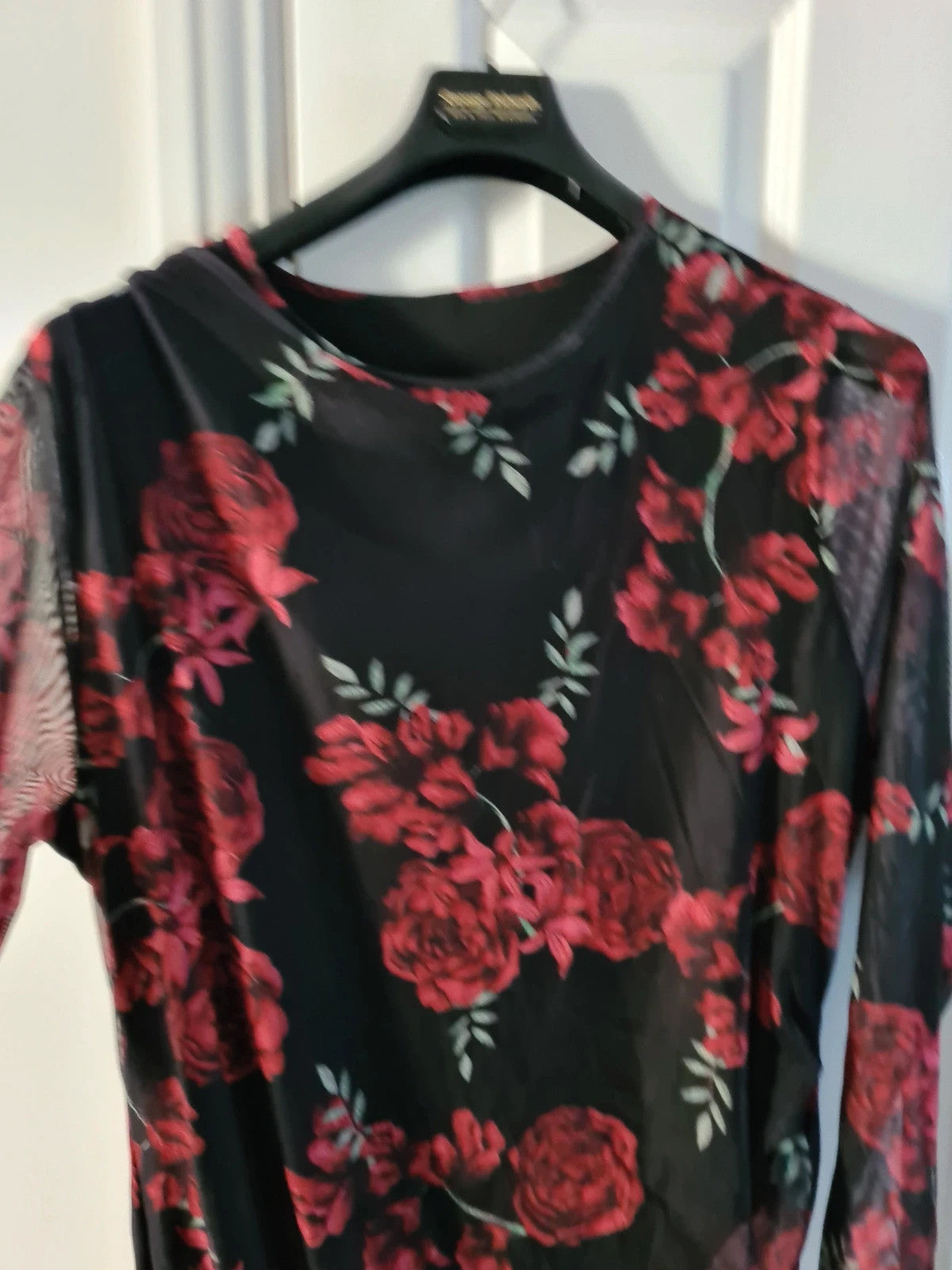 Shein women red/black midi dress long sleeves floral print mesh bodycon lined occasion curve 6XL/24