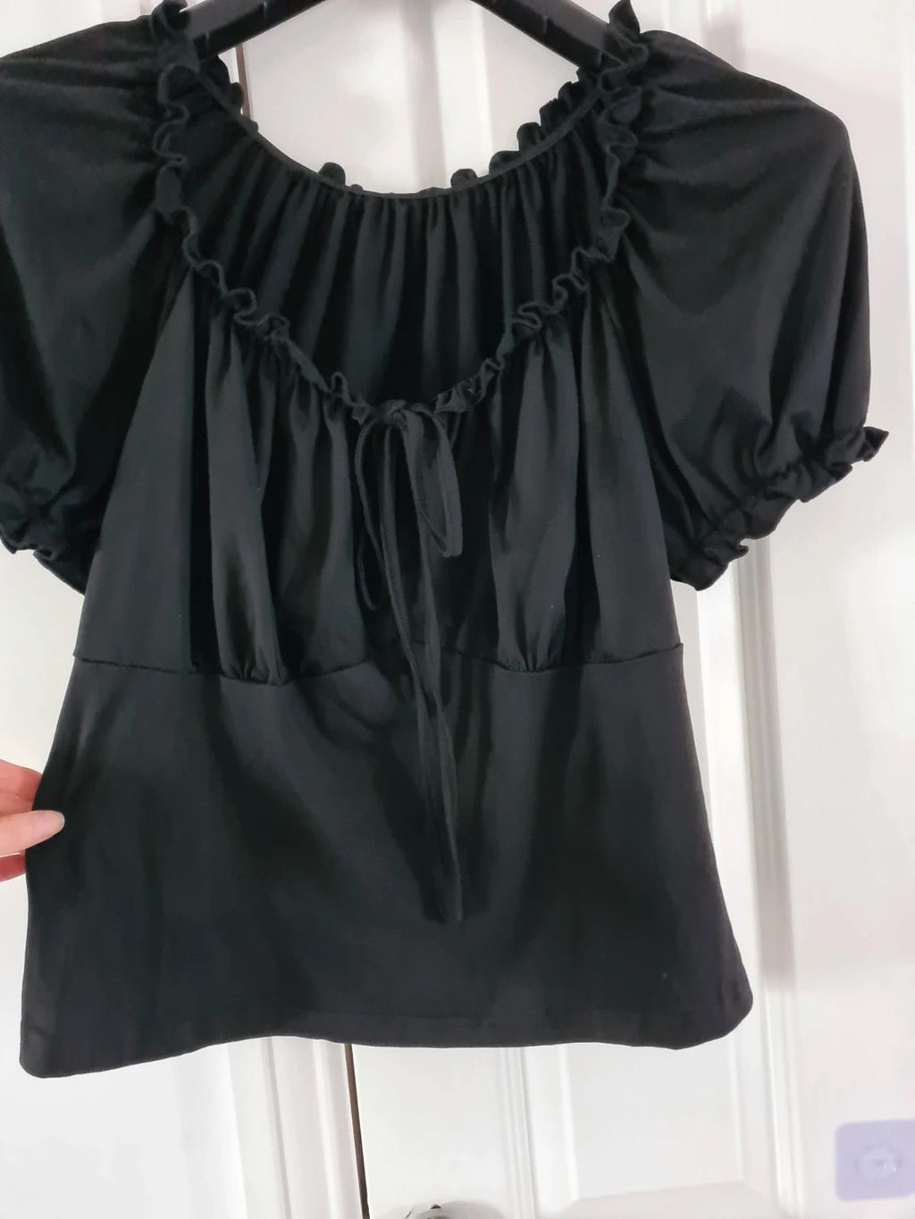 Shein curve women black off shoulder puff sleeve crop top drawstring bust 2XL/16