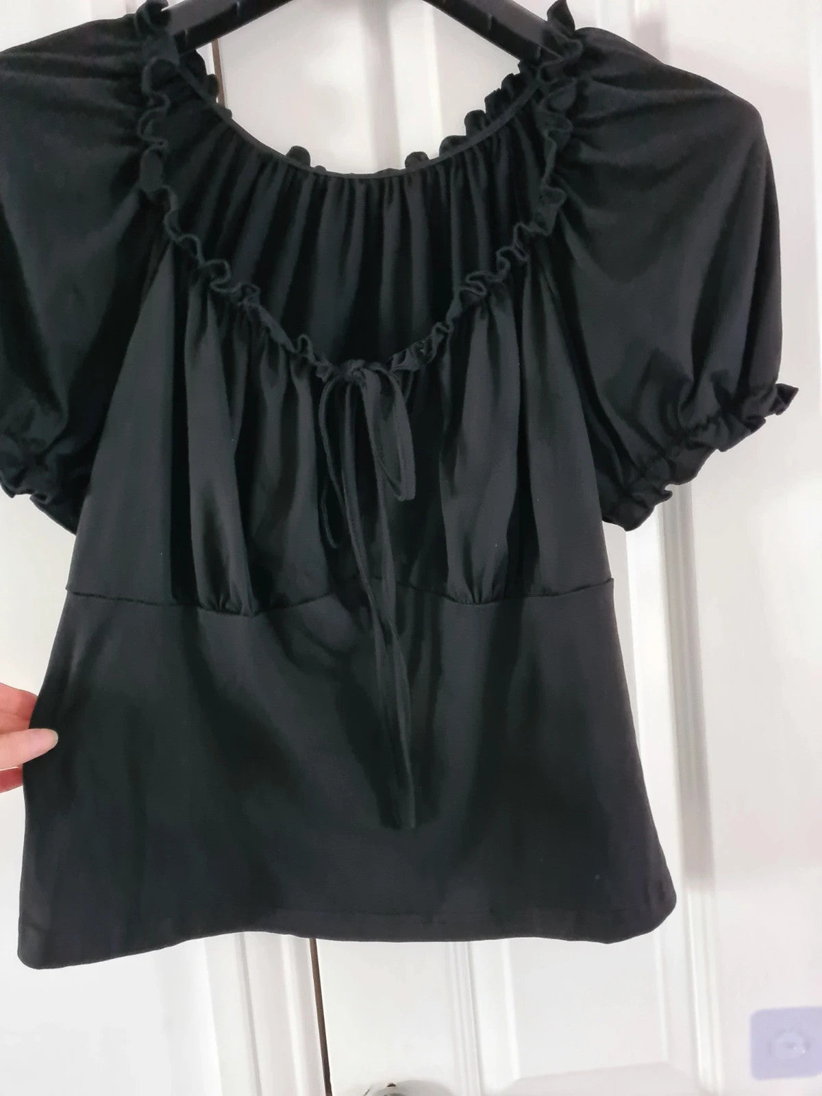 Shein curve women black off shoulder puff sleeve crop top drawstring bust 2XL/16