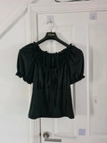 Shein curve women black off shoulder puff sleeve crop top drawstring bust 2XL/16