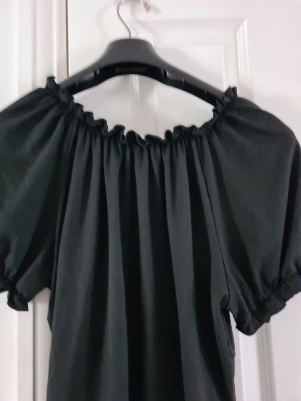 Shein curve women black off shoulder puff sleeve crop top drawstring bust 2XL/16
