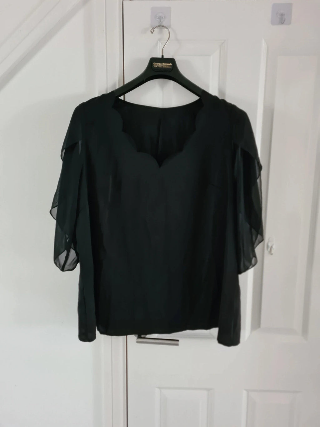 Shein curve black short petal sleeve lace chiffon sheer blouse elegant casual top 4XL/20