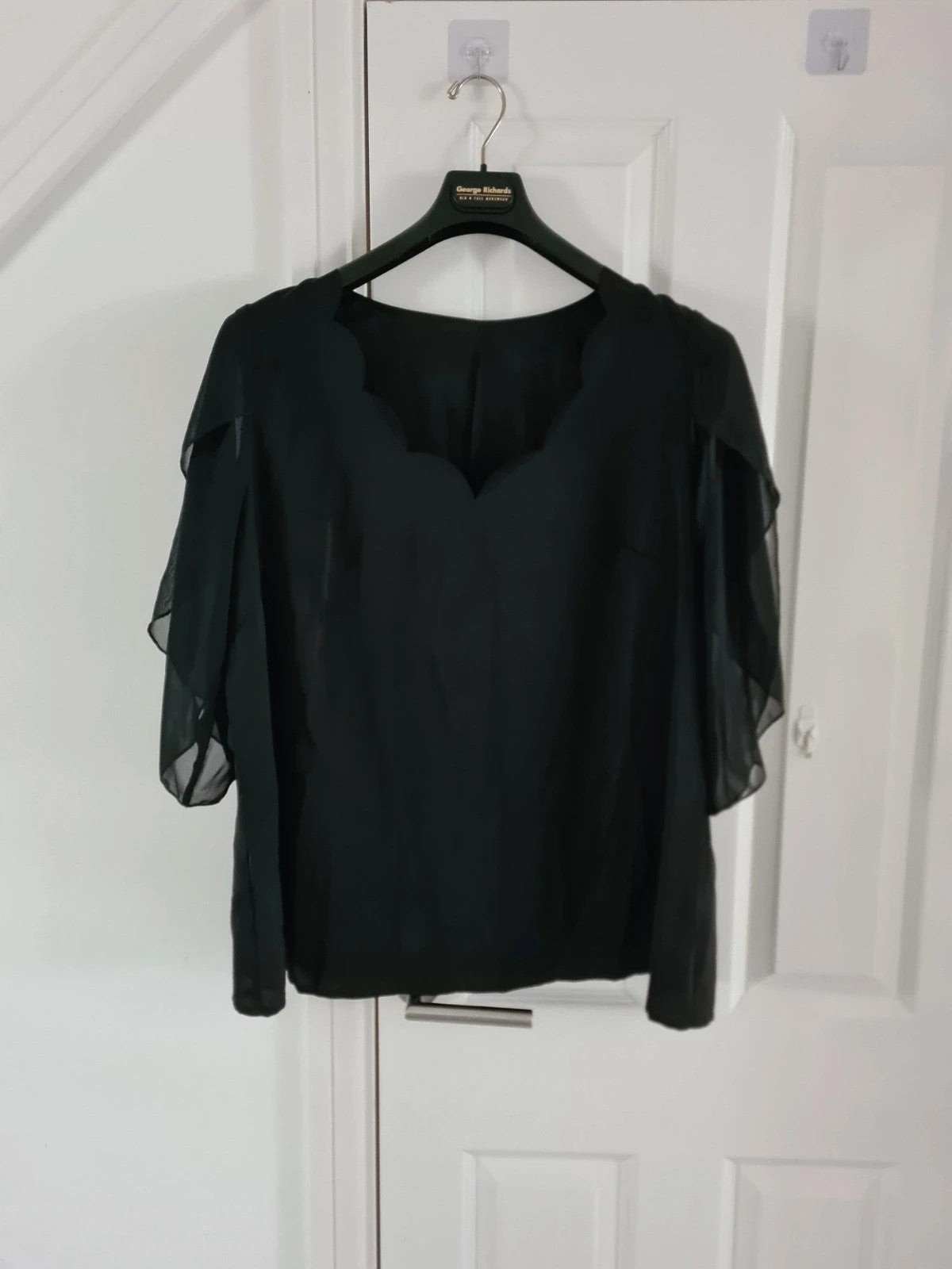Shein curve black short petal sleeve lace chiffon sheer blouse elegant casual top 4XL/20