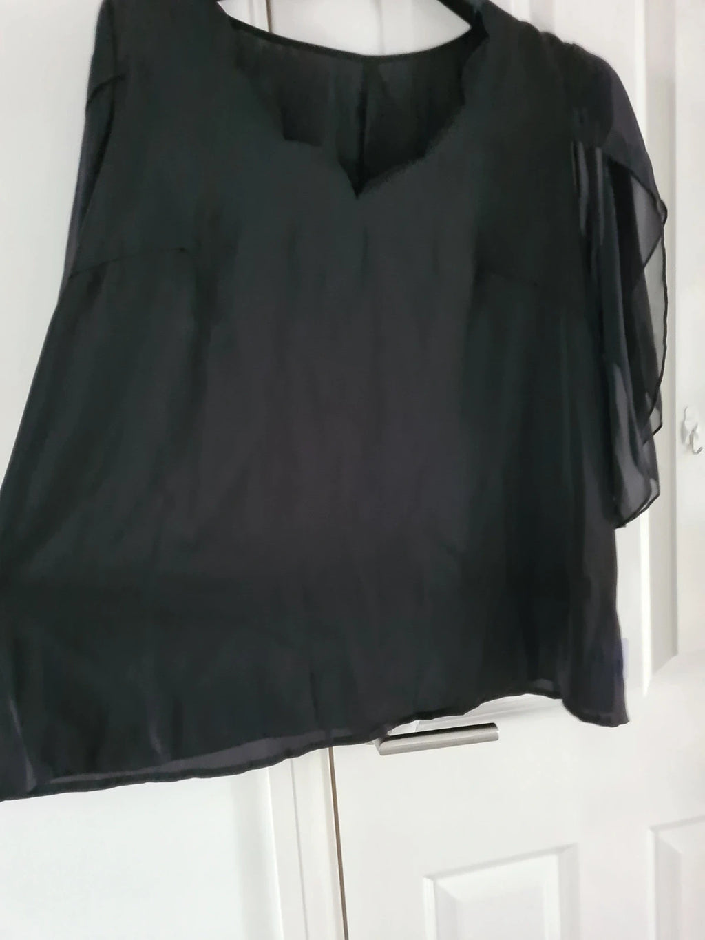 Shein curve black short petal sleeve lace chiffon sheer blouse elegant casual top 4XL/20