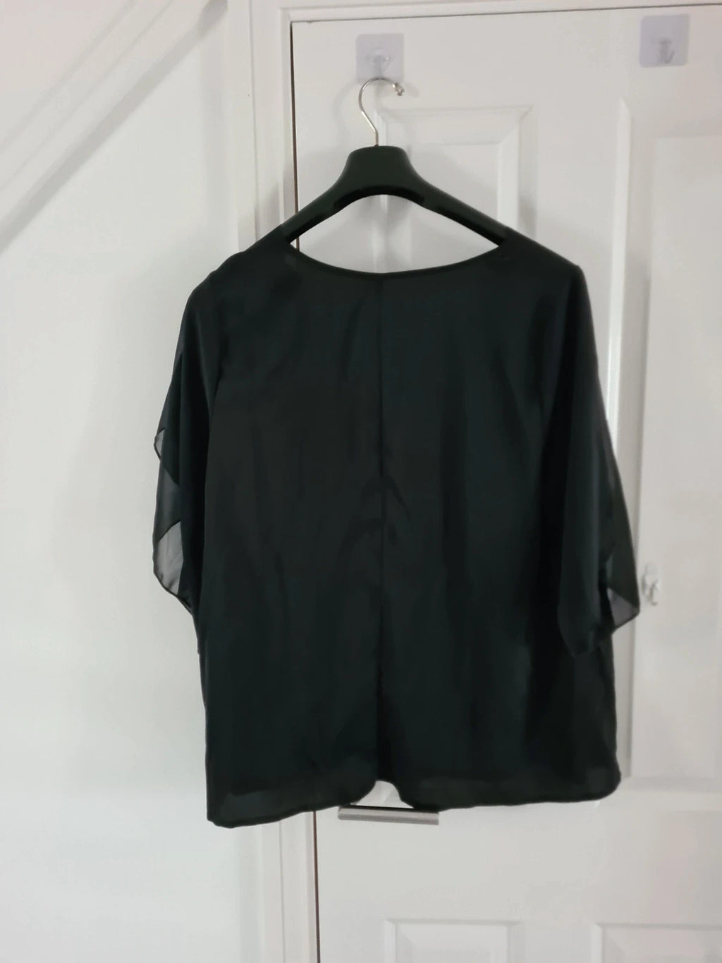 Shein curve black short petal sleeve lace chiffon sheer blouse elegant casual top 4XL/20