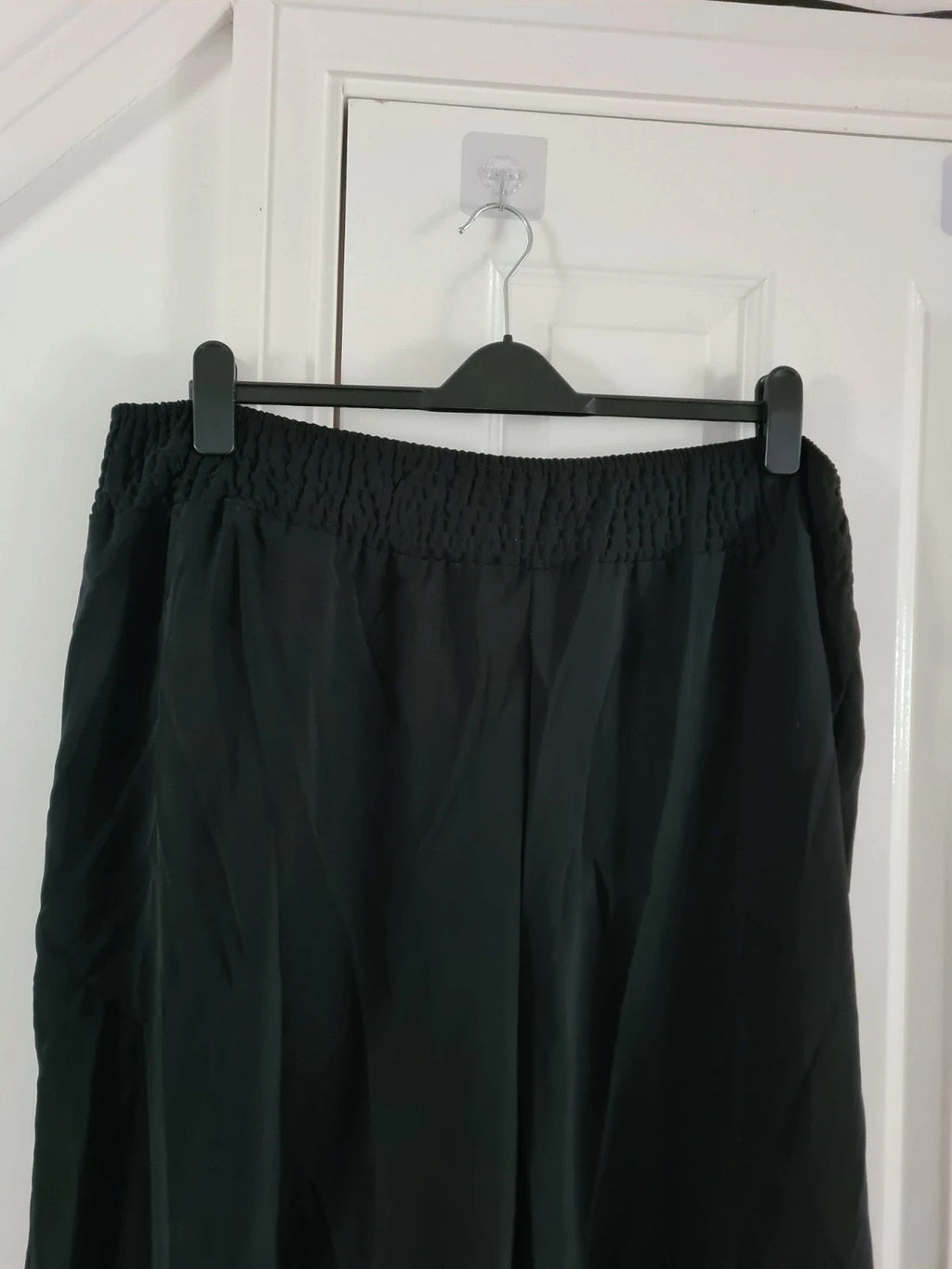 Shein curve black cropped length wide leg trousers elastic waist casual lightweight pants 7XL/26