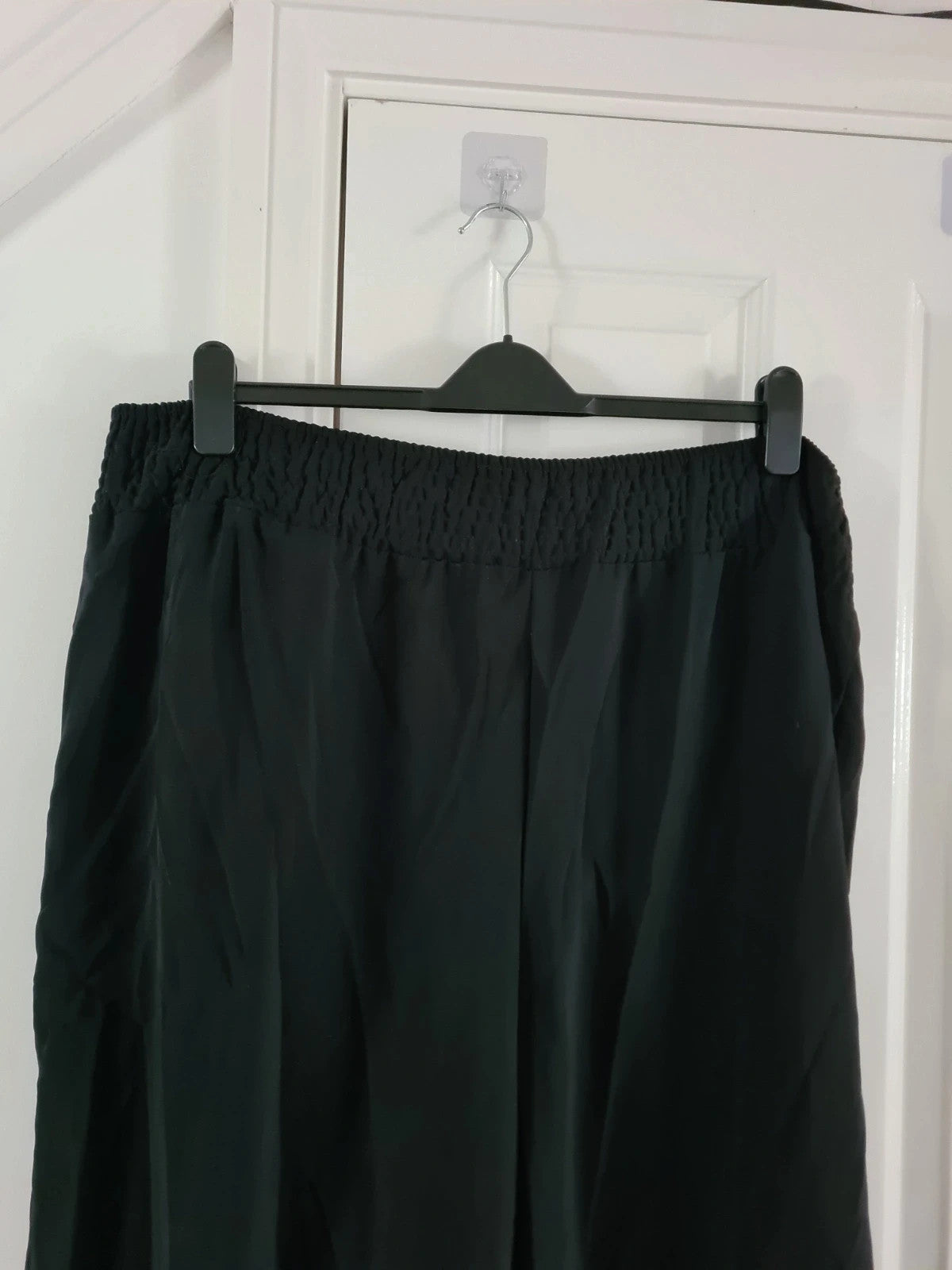 Shein curve black cropped length wide leg trousers elastic waist casual lightweight pants 7XL/26