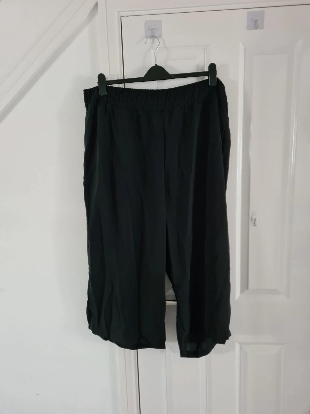 Shein curve black cropped length wide leg trousers elastic waist casual lightweight pants 7XL/26
