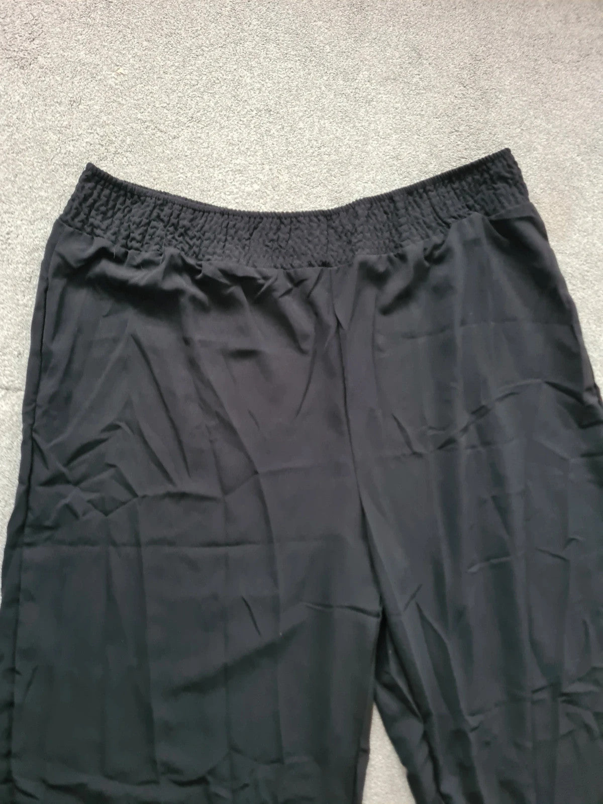 Shein curve black cropped length wide leg trousers elastic waist casual lightweight pants 7XL/26