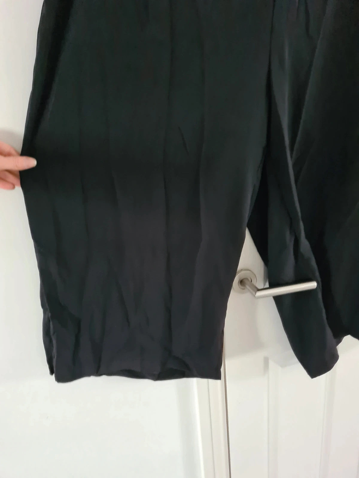 Shein curve black cropped length wide leg trousers elastic waist casual lightweight pants 7XL/26