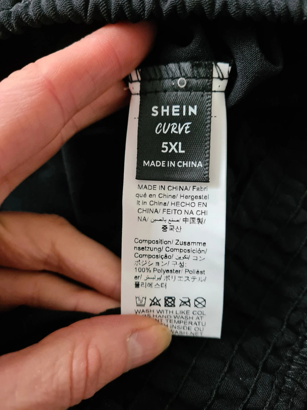 Shein curve black cropped length wide leg trousers elastic waist casual lightweight pants 7XL/26