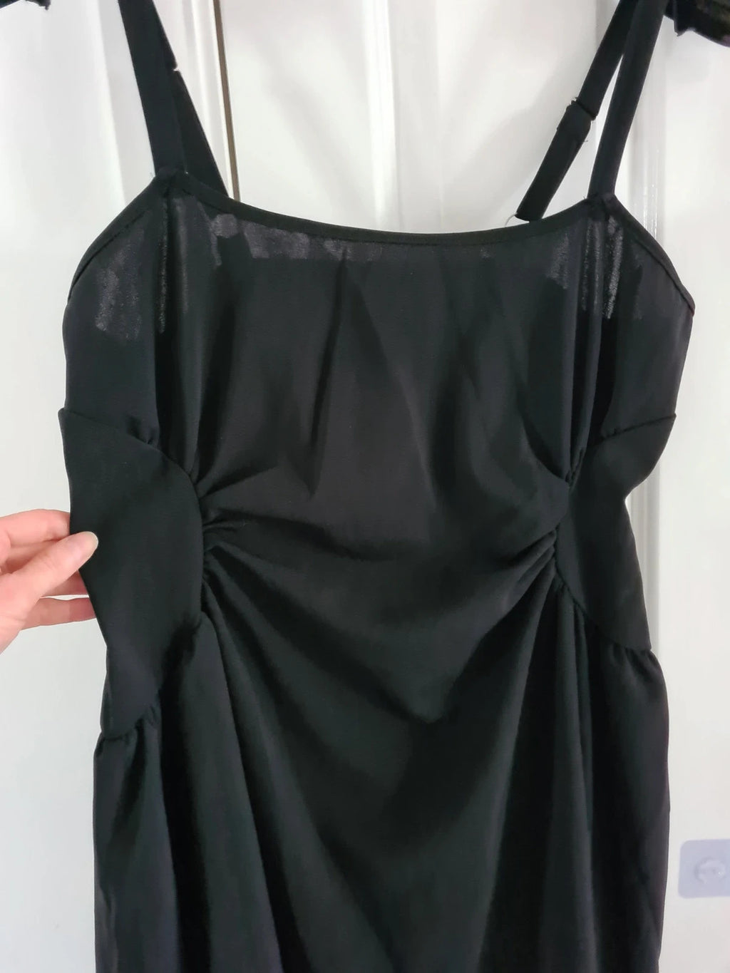 Shein curve women mini black dress straps sleeveless ruched under bust round neck 3XL/18