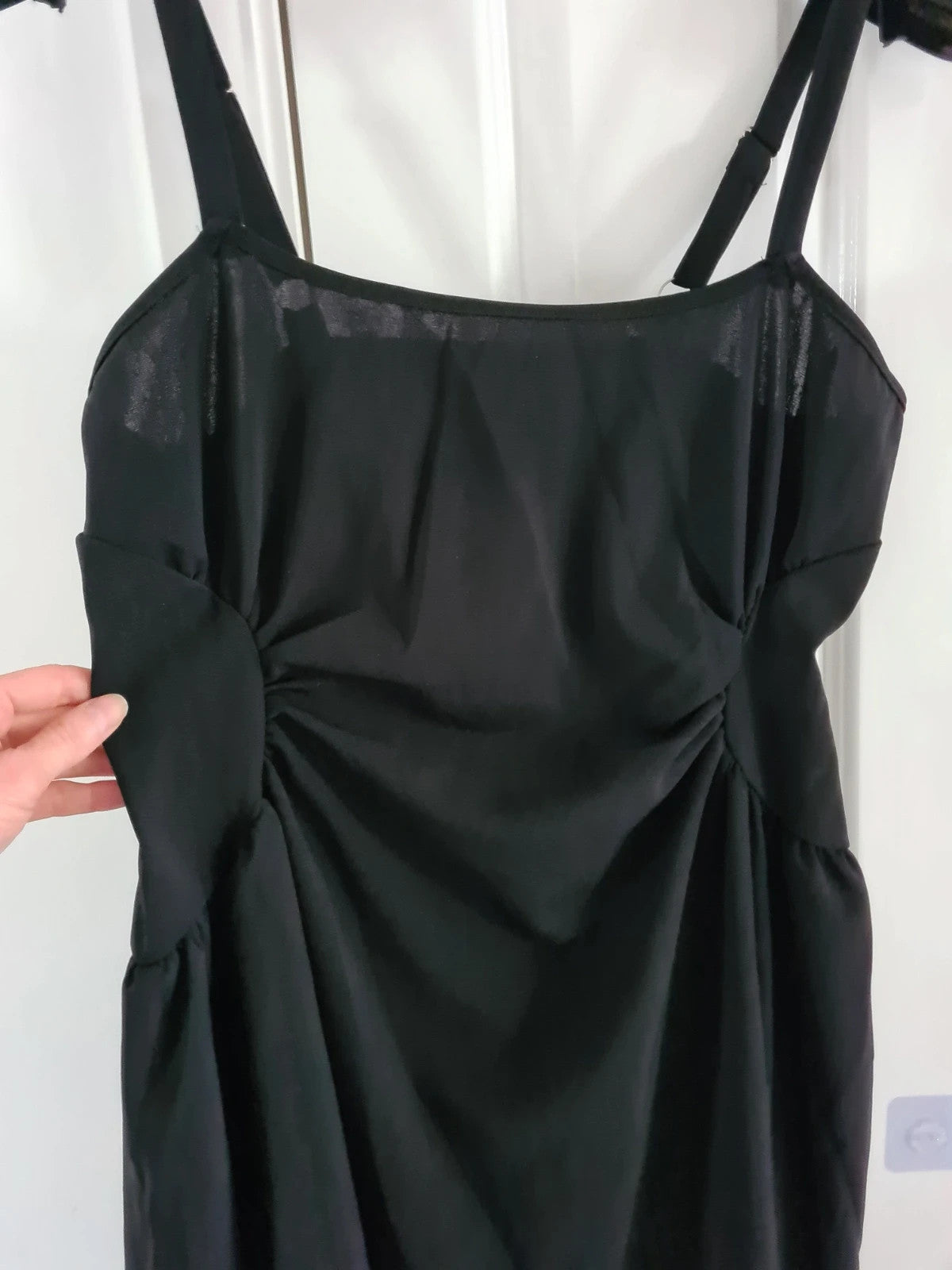 Shein curve women mini black dress straps sleeveless ruched under bust round neck 3XL/18
