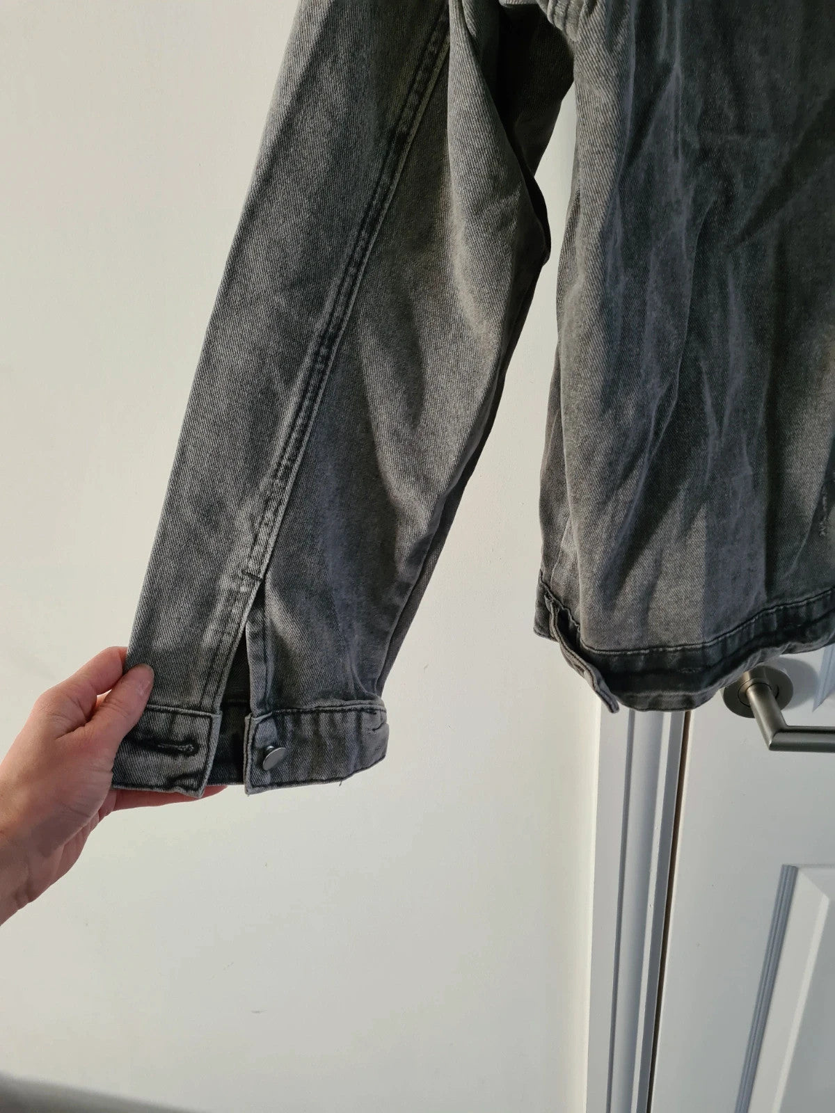 Manfinity men wash grey long sleeve jacket stand collar zip up casual denim cotton blend outer XL