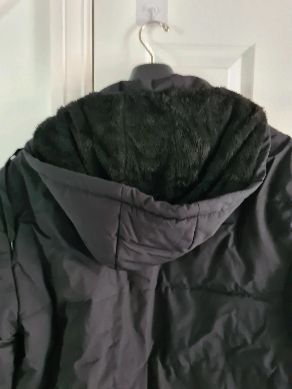 Manfinity men black puffer bomber winter jacket faux fur lining hood cozy warm casual outer XL