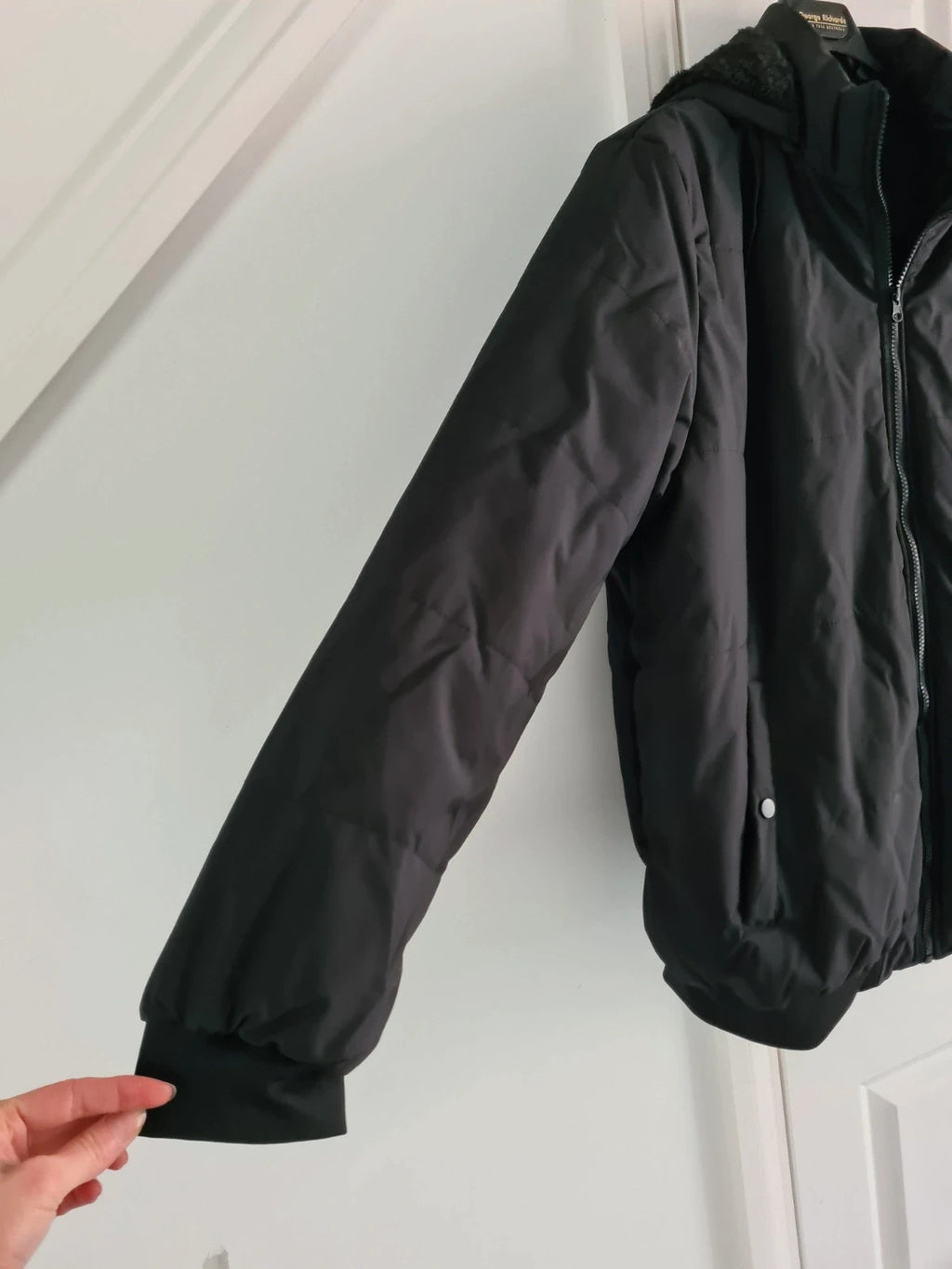 Manfinity men black puffer bomber winter jacket faux fur lining hood cozy warm casual outer XL
