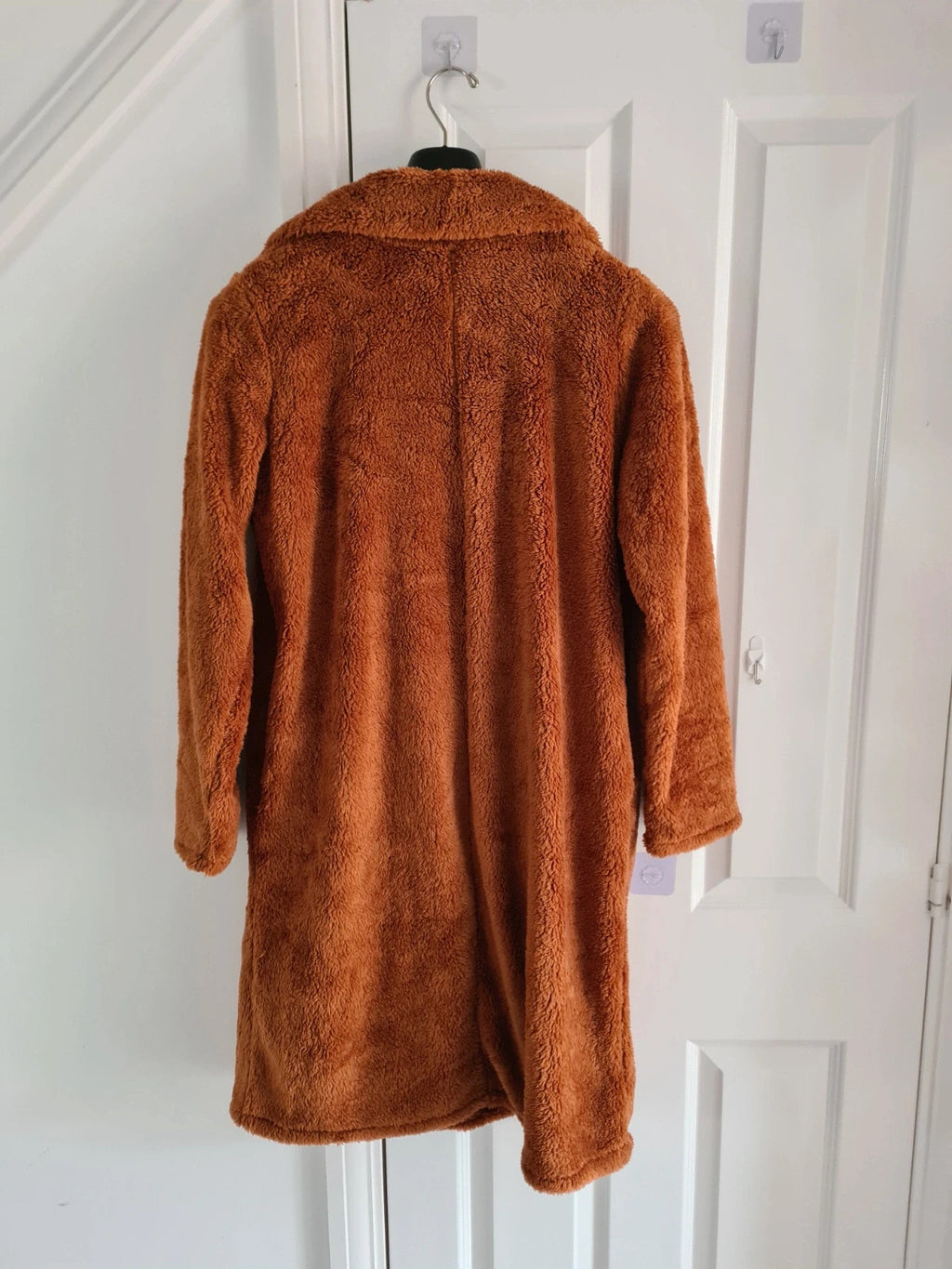 Shein women orange/rust fleece long jacket winter thicken cardigan warm outer cotton rich XL/14