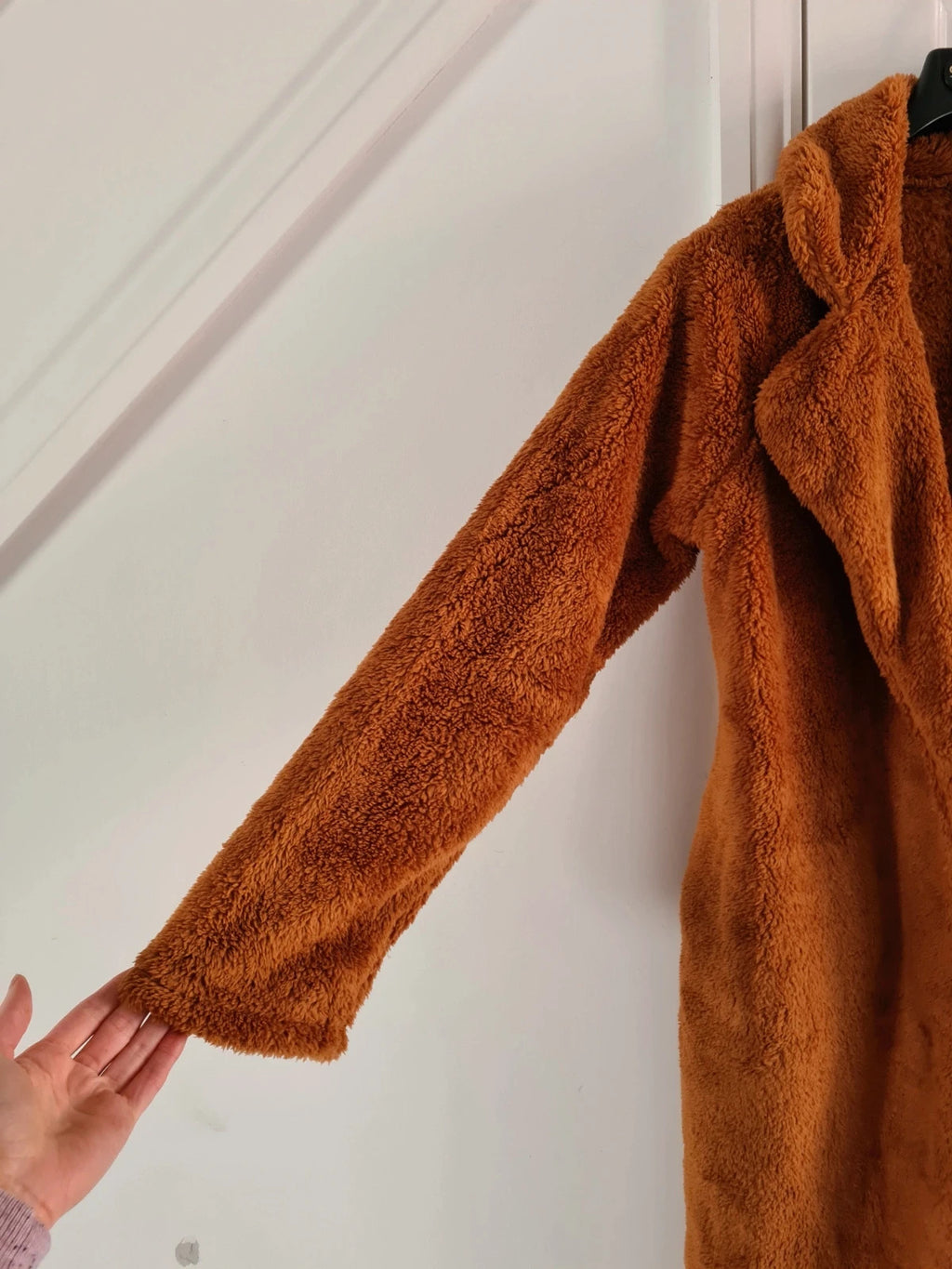 Shein women orange/rust fleece long jacket winter thicken cardigan warm outer cotton rich XL/14