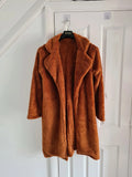 Shein women orange/rust fleece long jacket winter thicken cardigan warm outer cotton rich XL/14