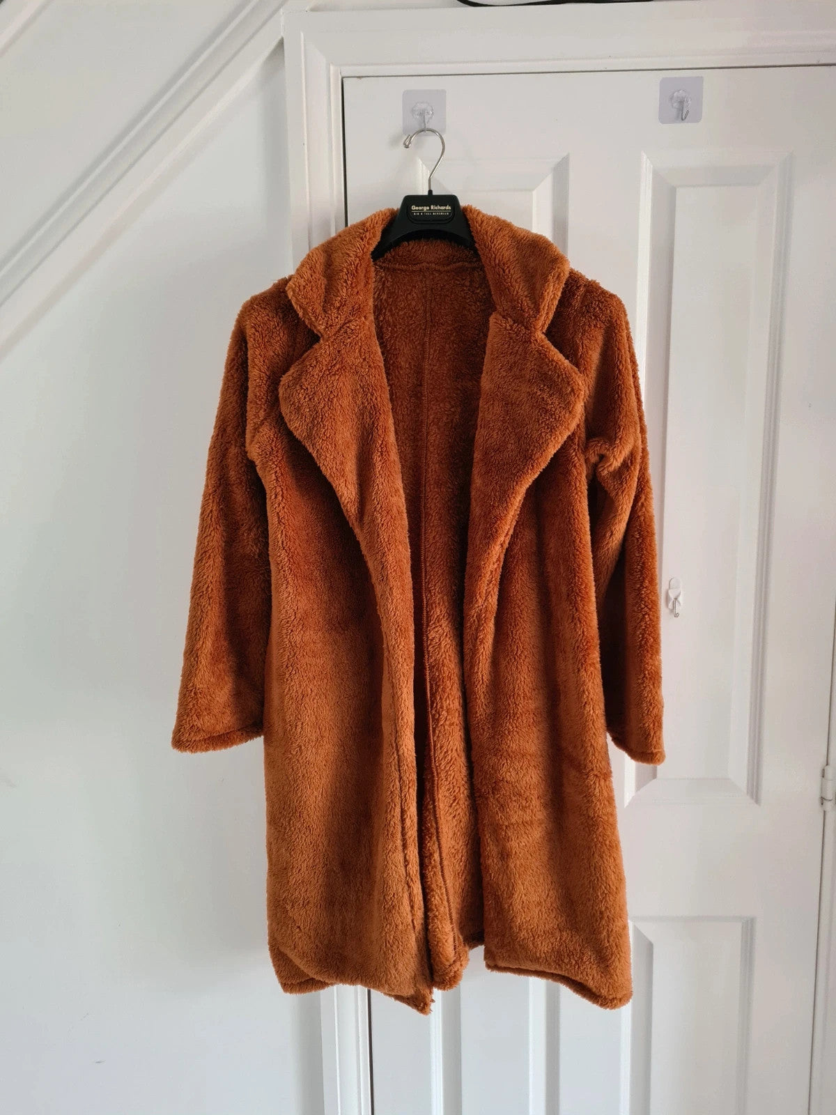 Shein women orange/rust fleece long jacket winter thicken cardigan warm outer cotton rich XL/14