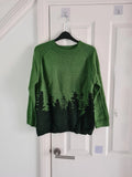 Shein women knitted jumper crew neck green/black forest print hem casual cozy S